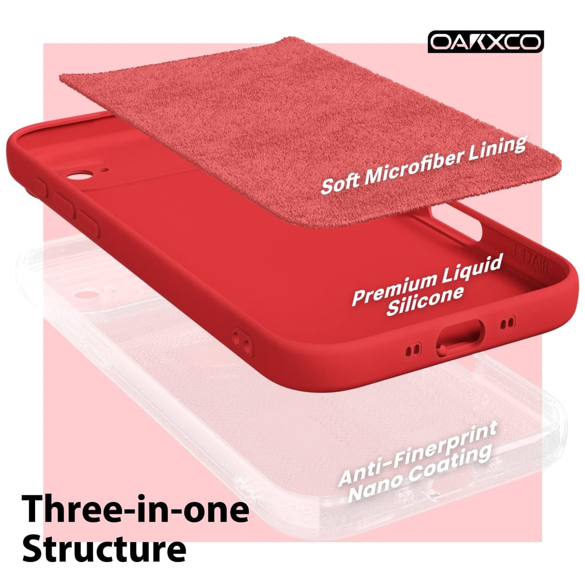 oakxco for iPhone 17 Pro Max Phone Case Liquid Silicone, Cute Thin Slim Grip Soft Rubber Gel for Women Men, Smooth Matte TPU Plain Solid Color Girly Simple Case with Camera Cover, Light Pink — view 1723