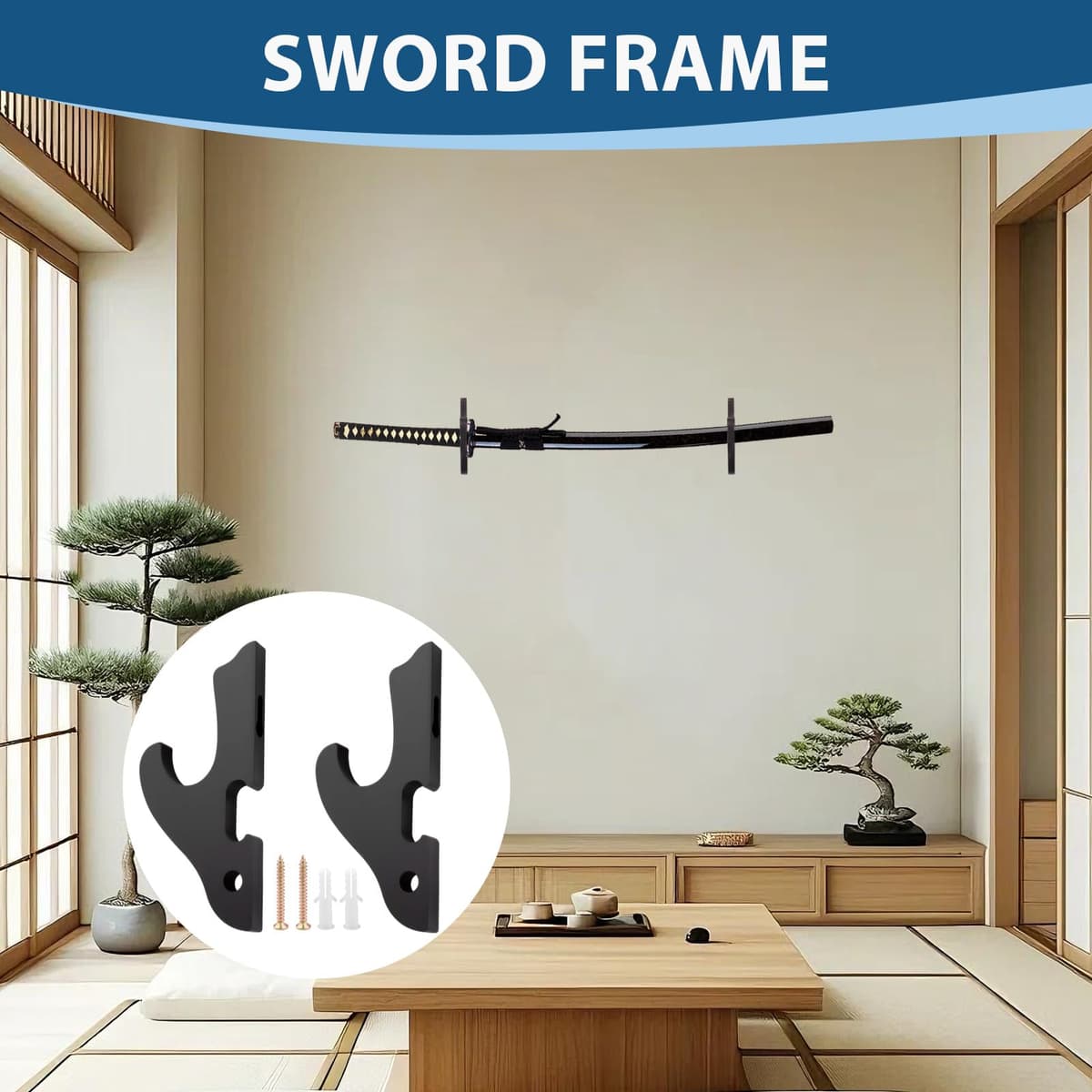 1 Par Soporte de Pared para Espada Katana de Madera Negro, Soportes Gancho Katana Pared Universal Soportes Espada Pared para Espadas Samurái Tanto Wakizashi, Espadas — view 5