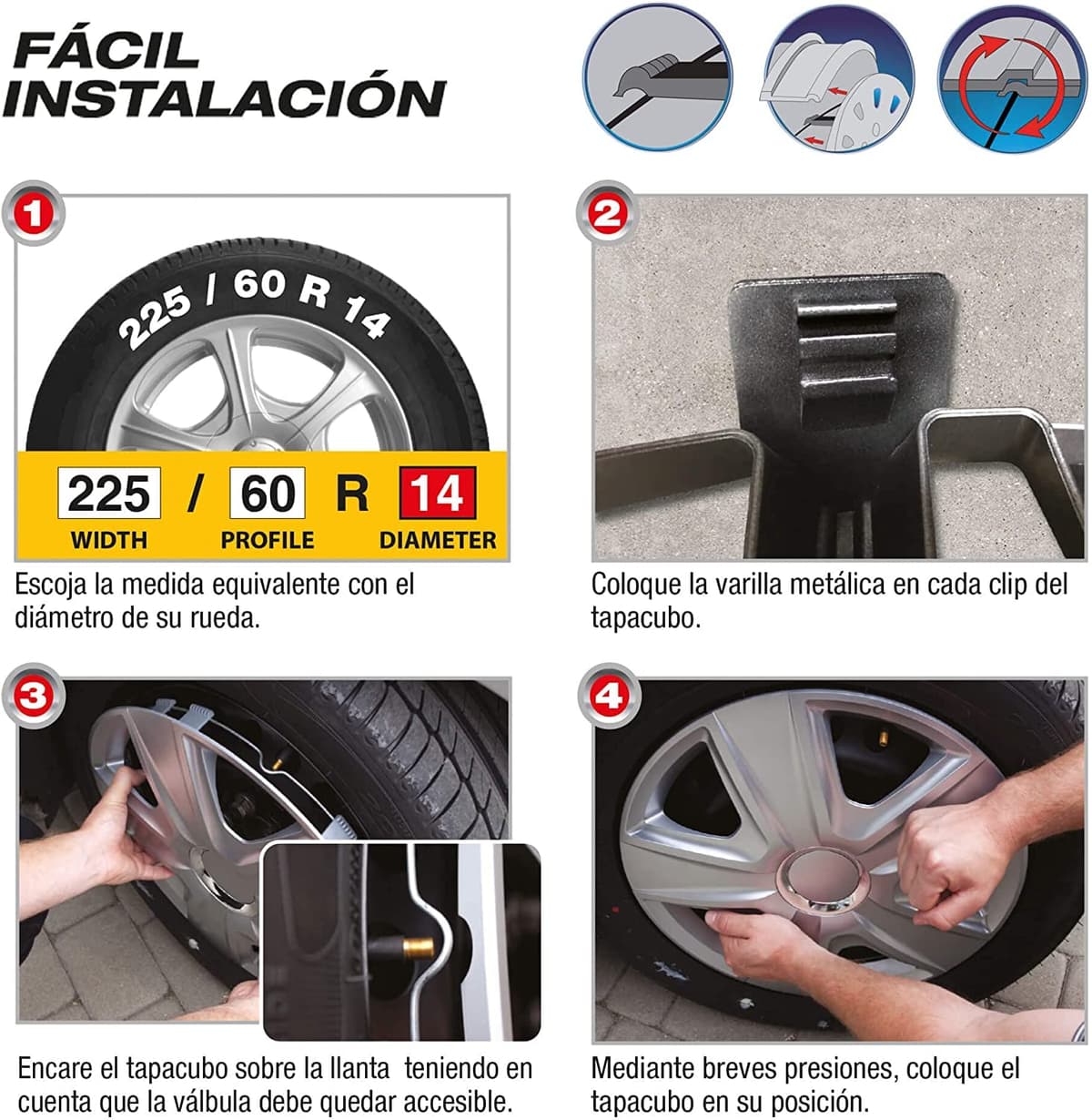 Juego de 4 Tapacubos de 14 Pulgadas Diseño Illinois RC Black, Acabado Negro y ABS Resistente a Fuertes Impactos, Duradero y Fiable con Anillo de sujeción Ajustable — view 3