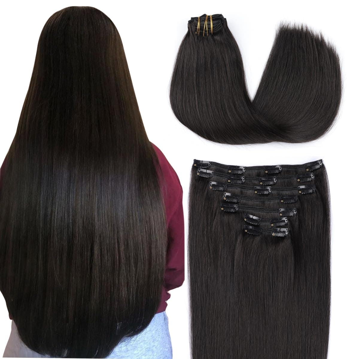 SURNEL Extensiones Clip Pelo Natural 100g 35cm 6 Piezas Castaño Chocolate Extensiones De Clip De Humano Real Extensiones Pelo Natural Remy (C#4-35cm) — view 24