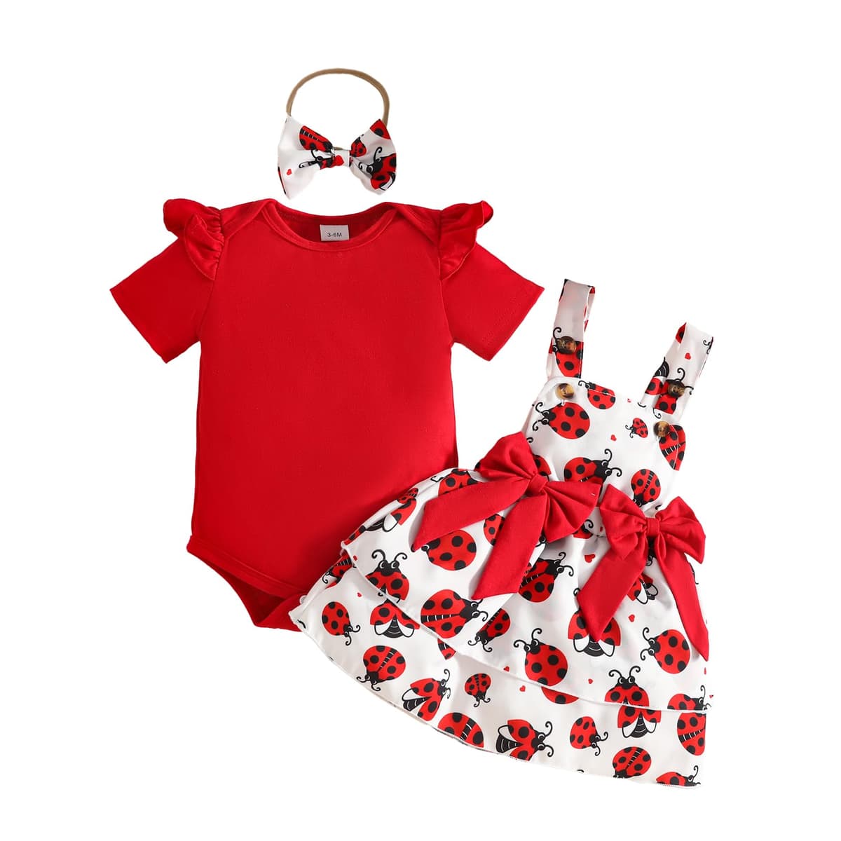 Conjuntos Falda Para Niña Recién Nacida Blusa de Manga Corta y Falda con Tirantes y Lazo Ropa de Verano Para Niña Bebé — view 9