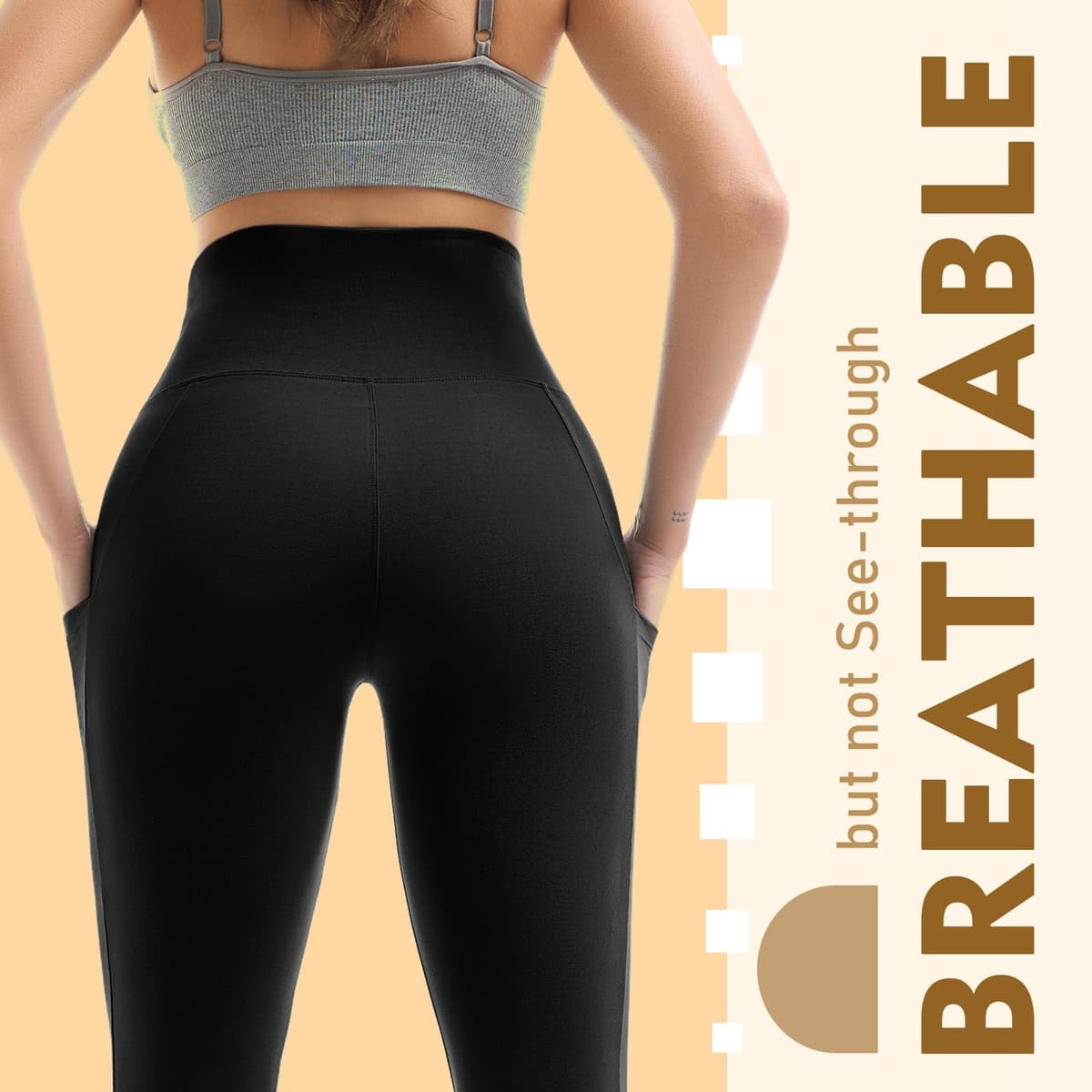Leggings for Women UK with Pockets, 2 Pack Gym High Waisted Leggings for Workout Running Yoga — view 4