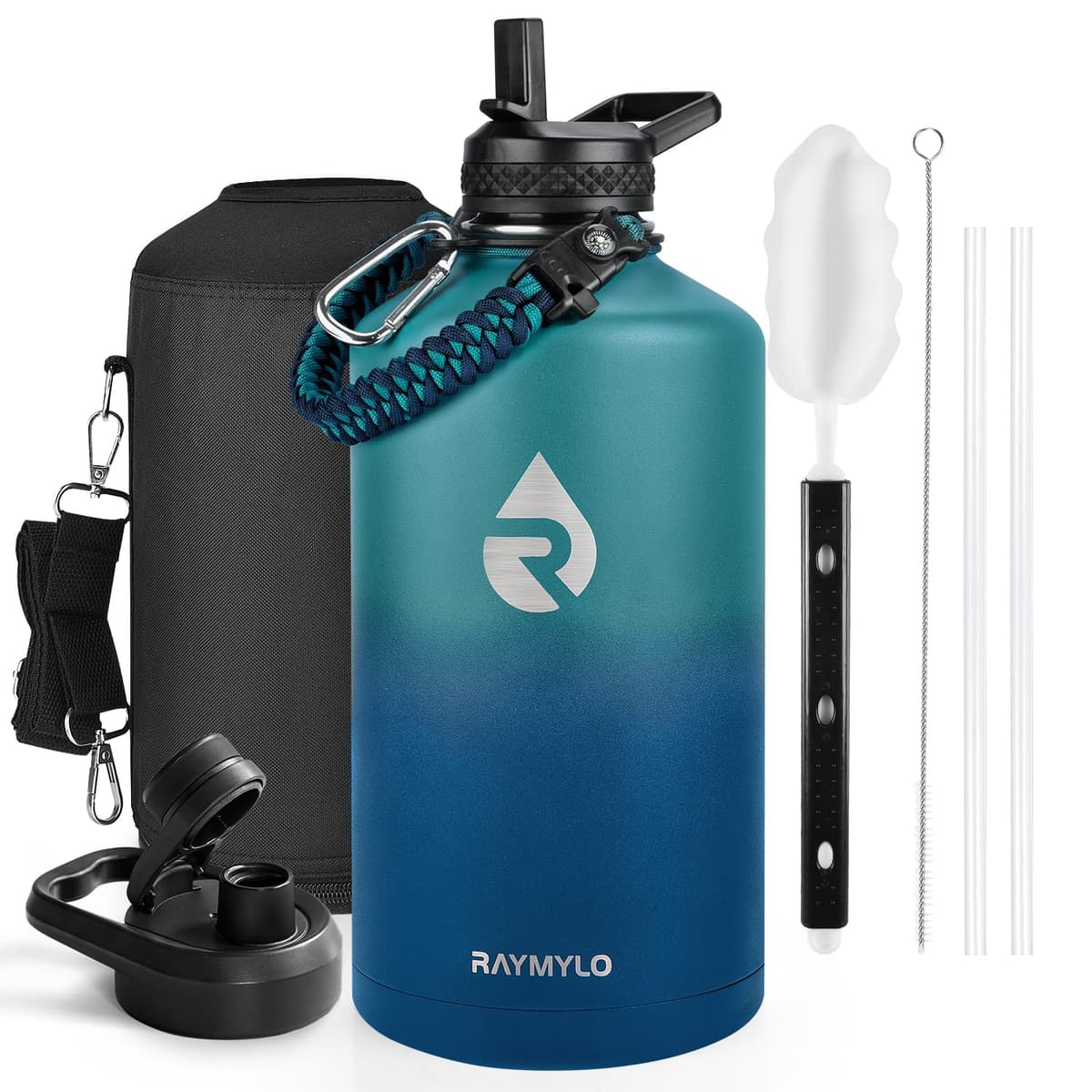 RAYMYLO One Gallon Water Bottle Insulated, Triple Walled Vacuum Stainless Steel (Cold for 48 Hrs), Leak Proof & Non-BPA, Large Water Flask Jug with Paracord Handle & Straw Spout Lids — view 24