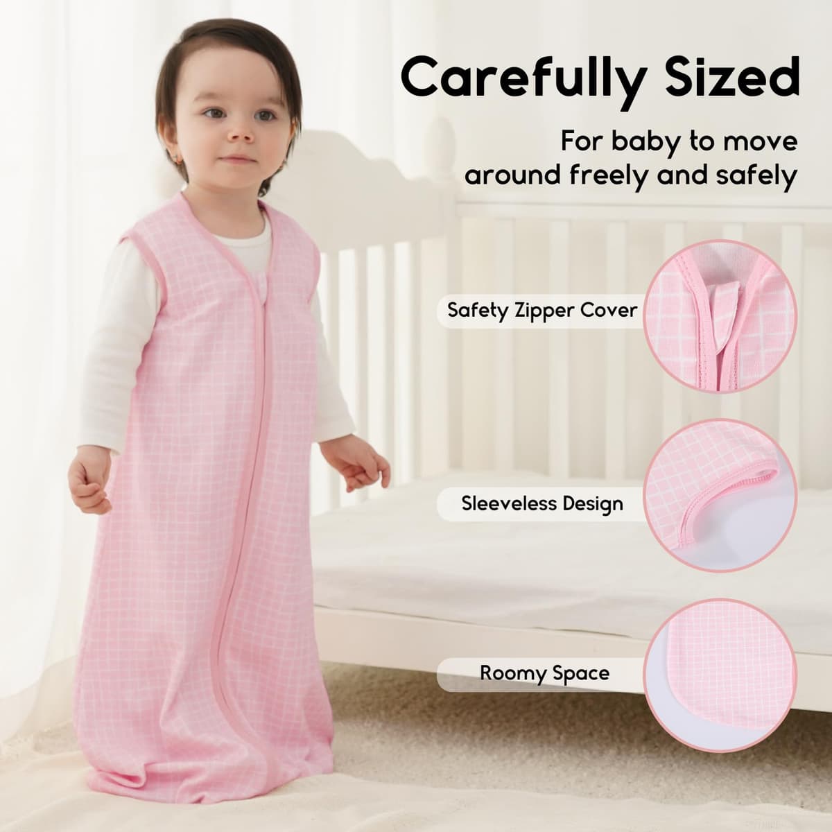 Yoofoss Baby Sleeping Bag 0.5 Tog - 6-12 Months 3 Pack Summer Sleeping Bag Baby 100% Organic Cotton Sleep Sack for Newbron Infant Toddler — view 3