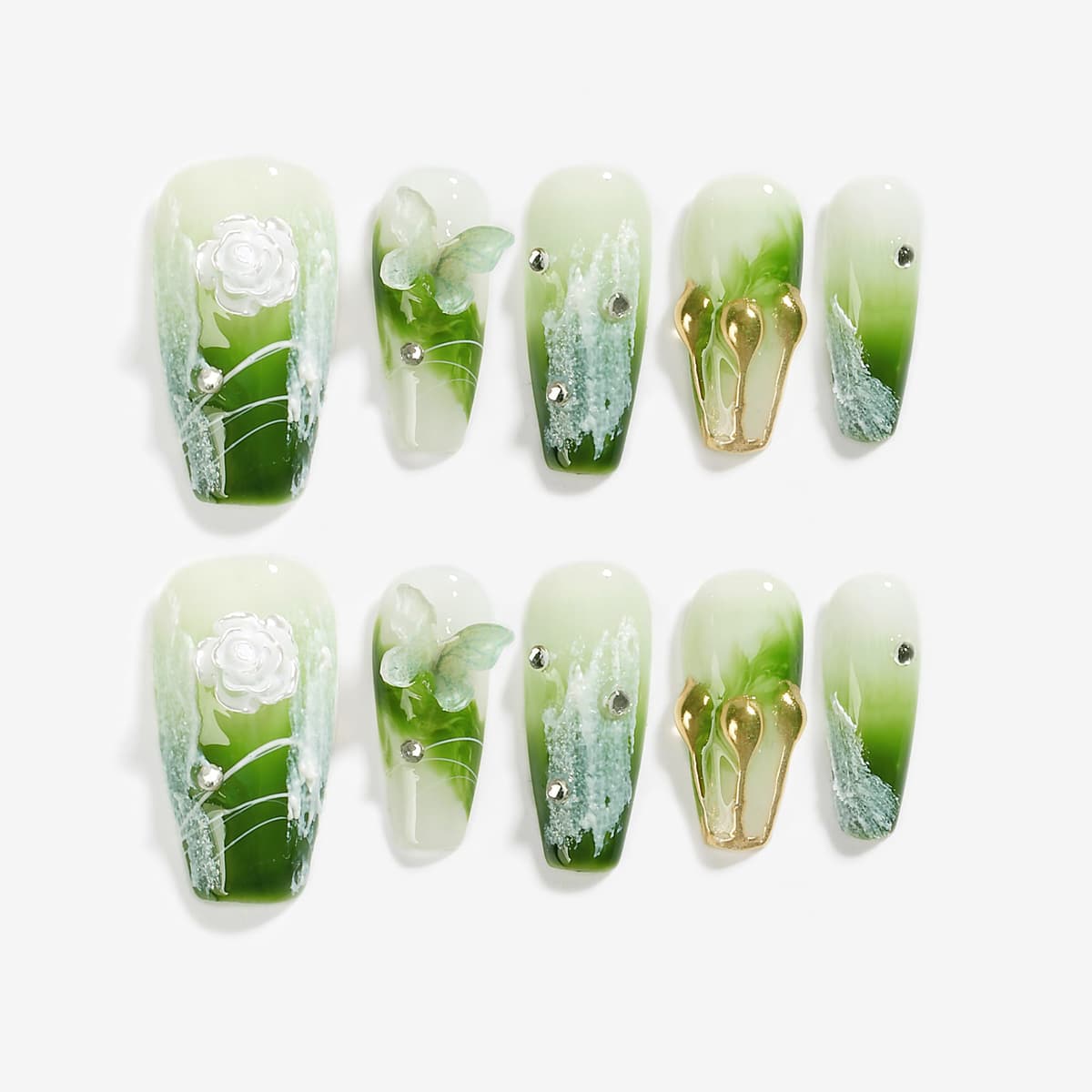 Sun&Beam Nails Handmade Press On Nail Long Coffin Ballerina Pink Flower Acrylic Fake Tip 3D Design Art Charms Cute with Storage Box 10 Pcs (S) — view 243