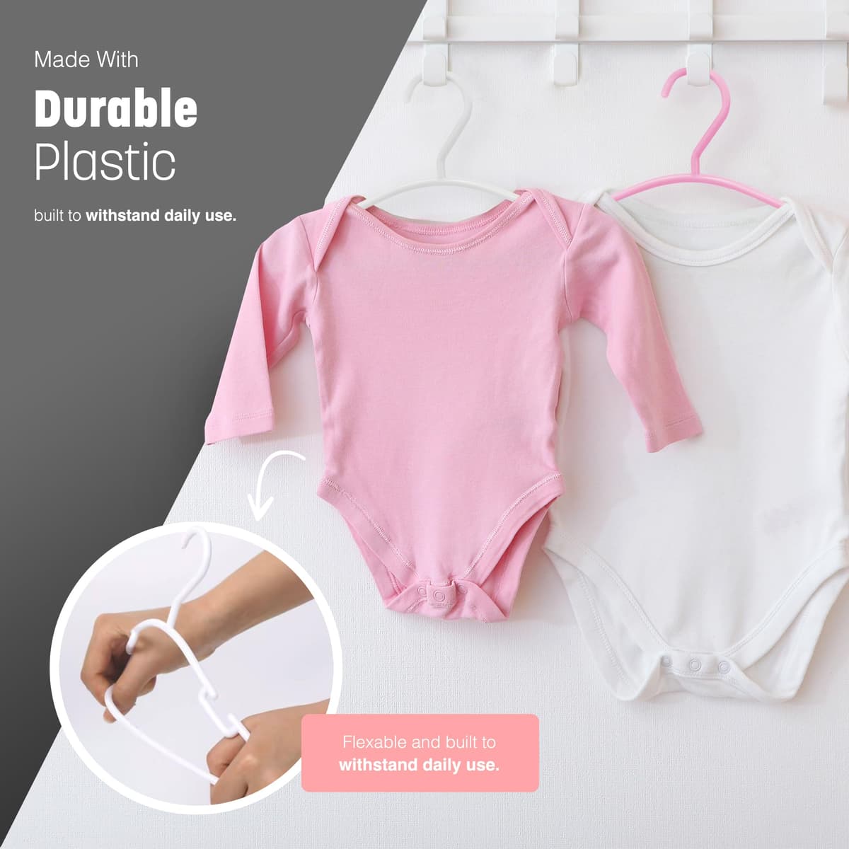 KEPLIN 36 Pack Children's Hangers, Plastic, Nonslip Baby Coat Hanger, Space Saving Tubular Hangers, More Storage for Kids Children Clothes Dresses (Pink) — view 5