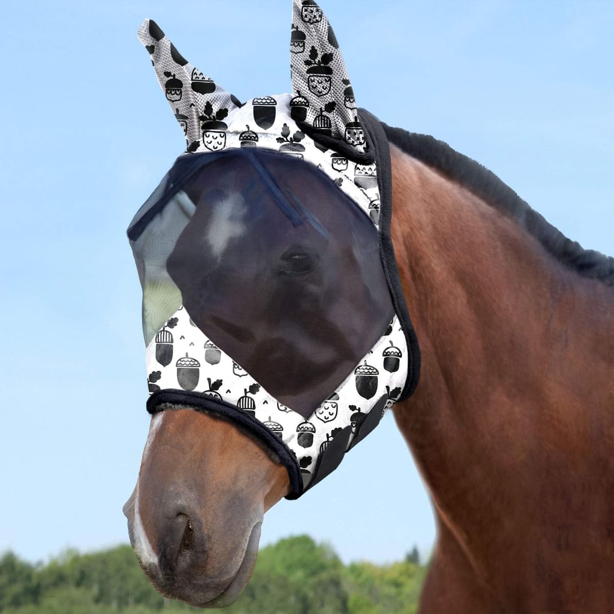 Harrison Howard CareMaster Máscara de Mosca de Caballo Estándar con Orejas Protección UV para Caballo-Pino Conos (XL) — view 3