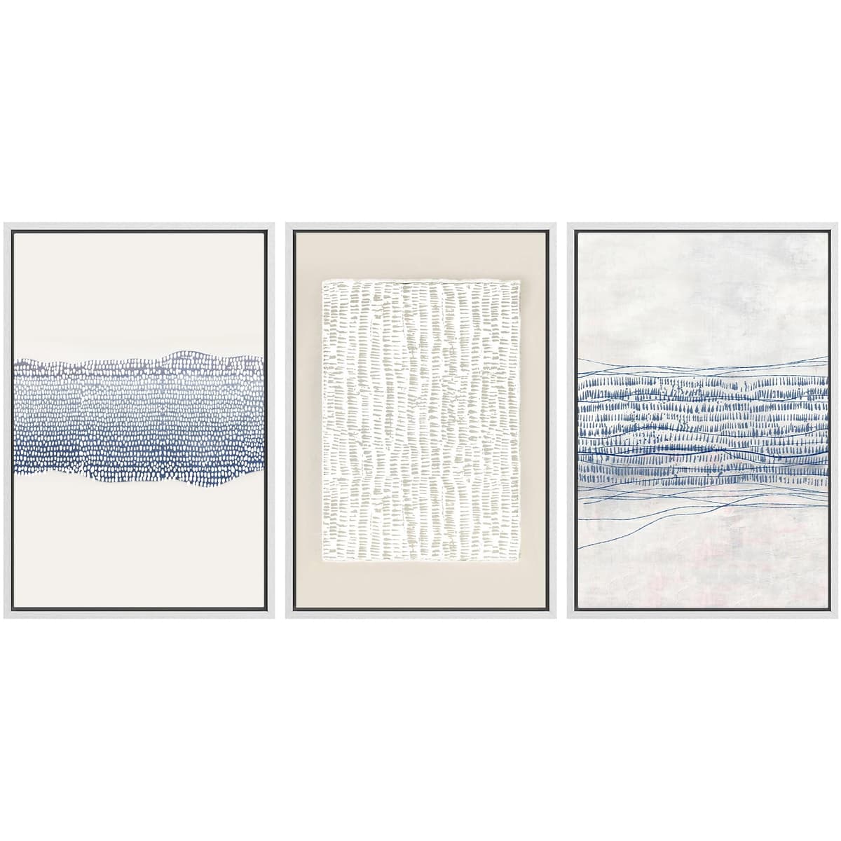 SIGNWIN Framed Canvas Print Wall Art Set Blue White Grunge Geometric Pattern Abstract Shapes Cozy Neutral Decorative Contemporary Minimal for Living Room, Bedroom, Office - 24"x36"x3 Natural — view 61
