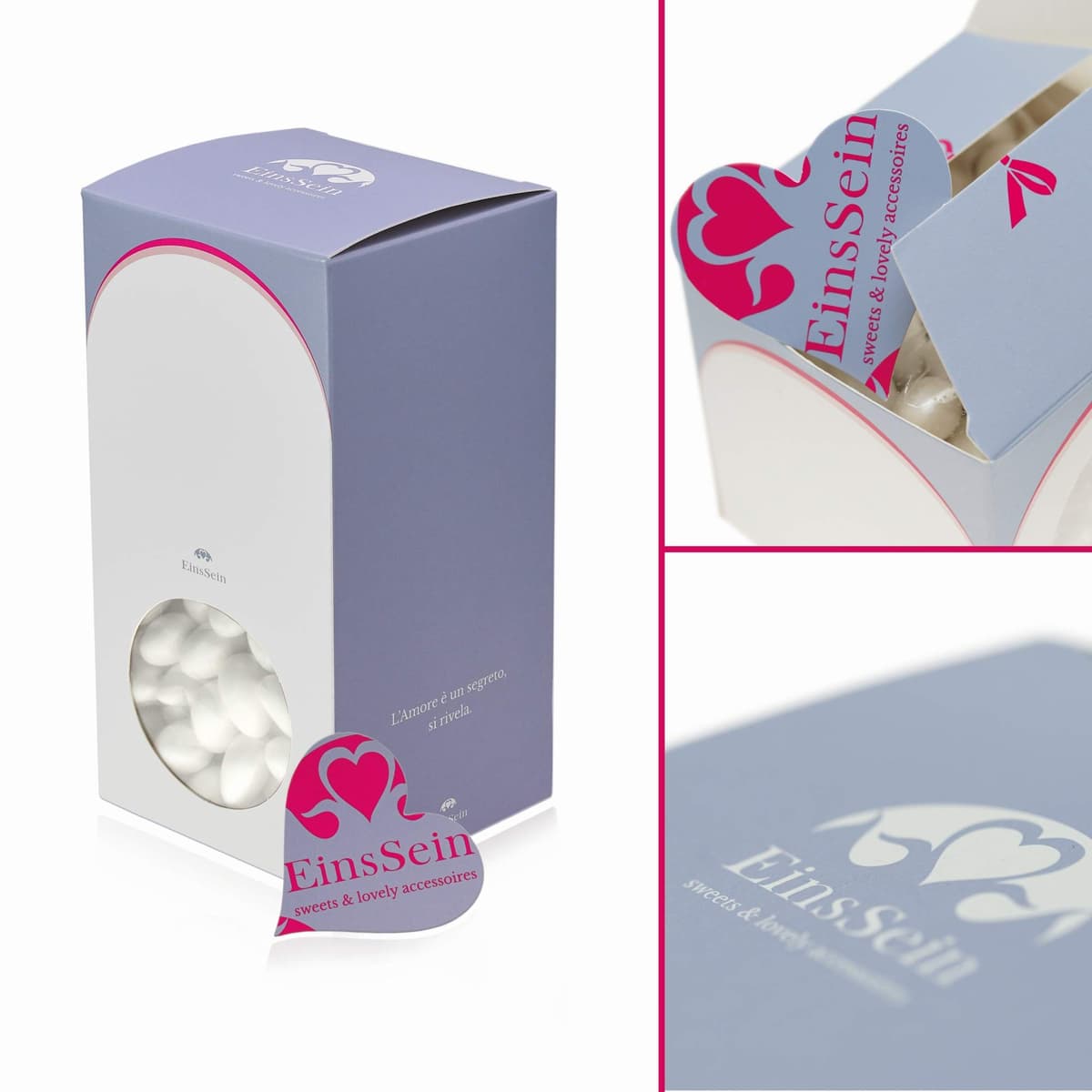 EinsSein 1kg Corazones de Chocolate boda bautizo Mezcla medio blanco-plata brillante corazon amor formas bombones confeti peladillas candy bar cumpleaños niños regalos Tradición italianas botes — view 4