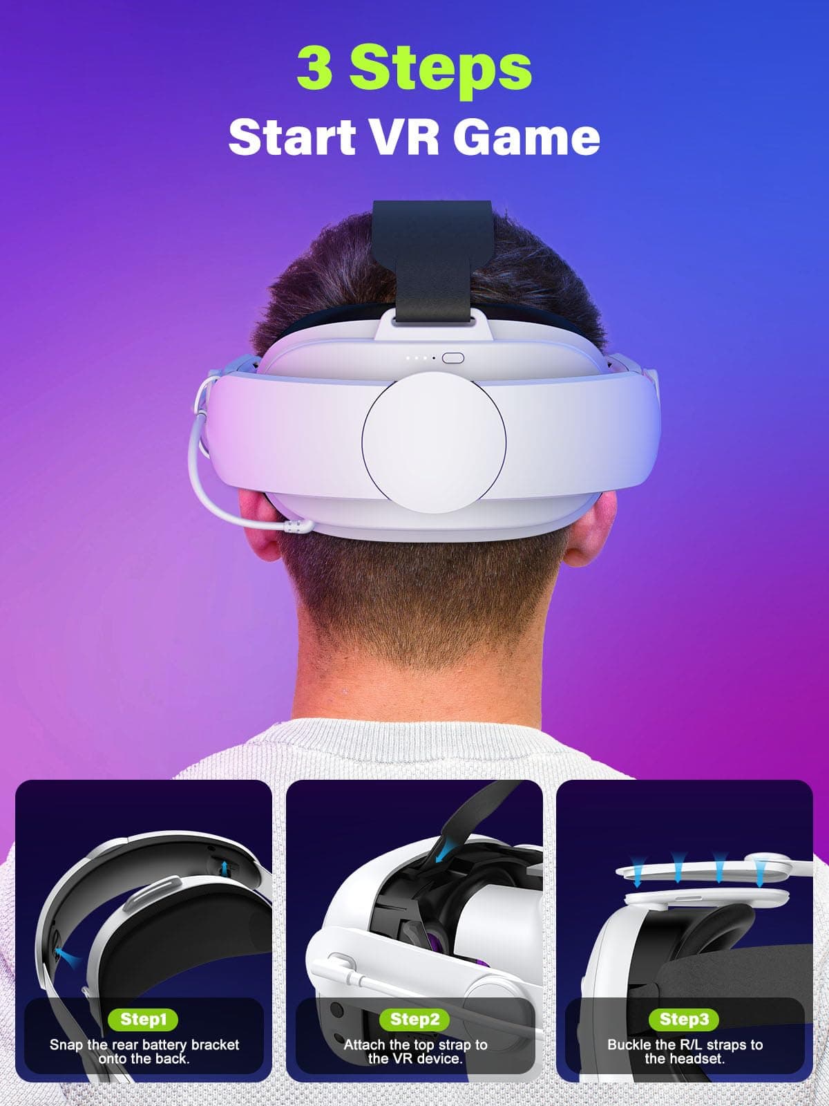 WaverVR Head Strap with 6000mAh Battery Compatible with Meta Quest 3/3S, VR Headset Accessories Compatible with Oculus 3, Extra 3H Playtime, Enhanced Support and Comfort, Non-Pressure Weight Balance — view 5