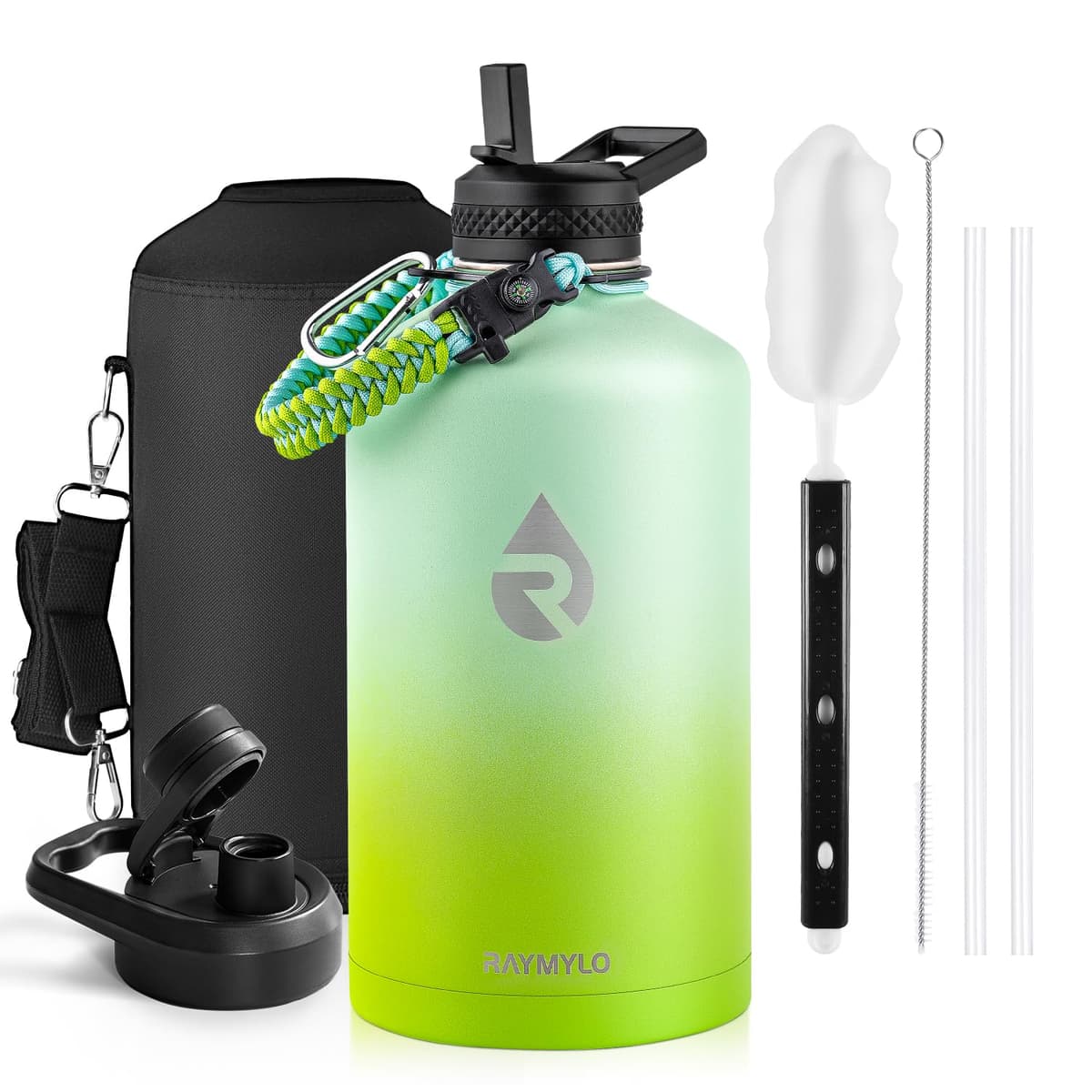RAYMYLO One Gallon Water Bottle Insulated, Triple Walled Vacuum Stainless Steel (Cold for 48 Hrs), Leak Proof & Non-BPA, Large Water Flask Jug with Paracord Handle & Straw Spout Lids — view 29