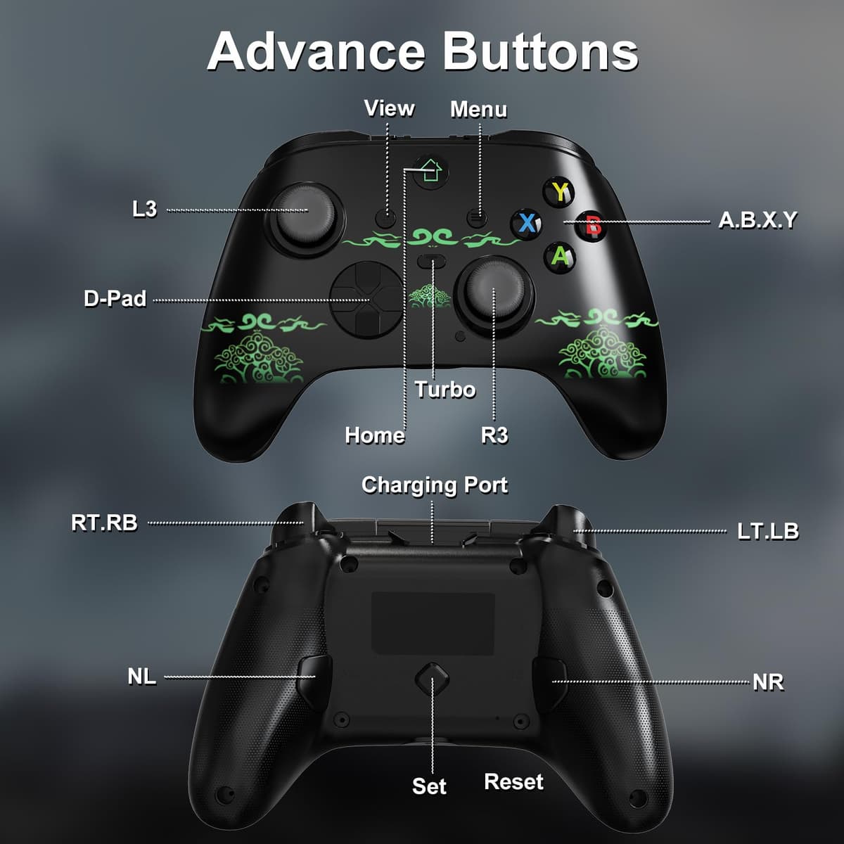 Wired X box 1 Controller with 3M Cable, USB PC Gamepad with Programming Buttons, Turbo, LED Light & Audio Jack, Firmware Upgrade Required for X box One Host — view 2