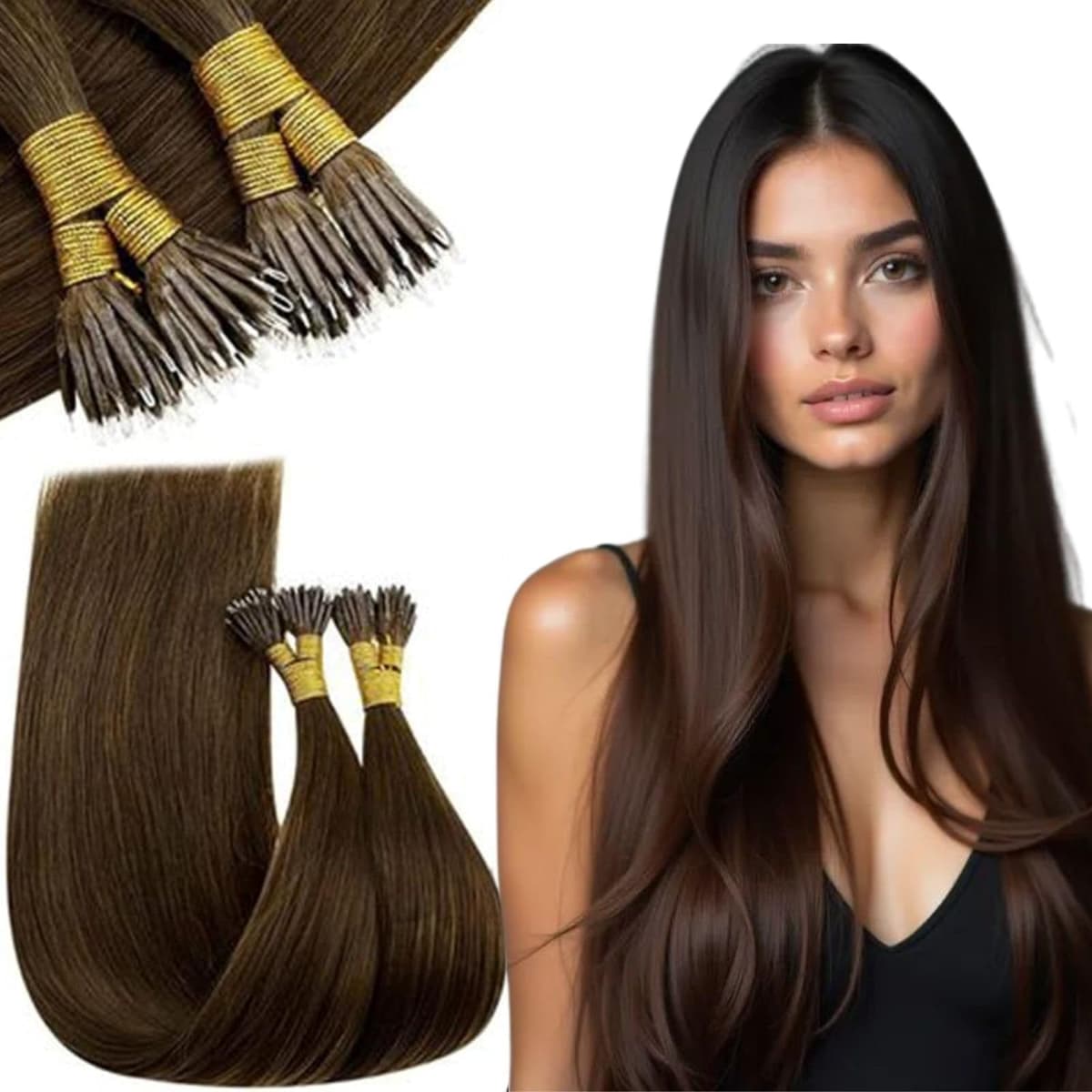 RUNATURE 18 Inch Nano Beads Hair Extensions Real Human Hair Ice Blonde Nano Hair Extensions Real Human Hair White Blonde Invisible Nano Rings Straight Remy Hair 50g 50s #800 — view 43