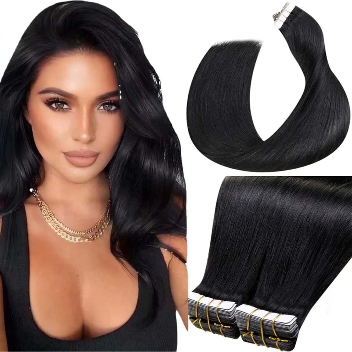 LaaVoo Tape in Hair Extensions Human Hair Blonde Tape Hair Extensions Real Human Hair Invisible Tapes Remy Straight Balayage Brown to Blonde Hair Double Sided Tabs 20pcs 50g 16 Inch #8/18/60 — view 47