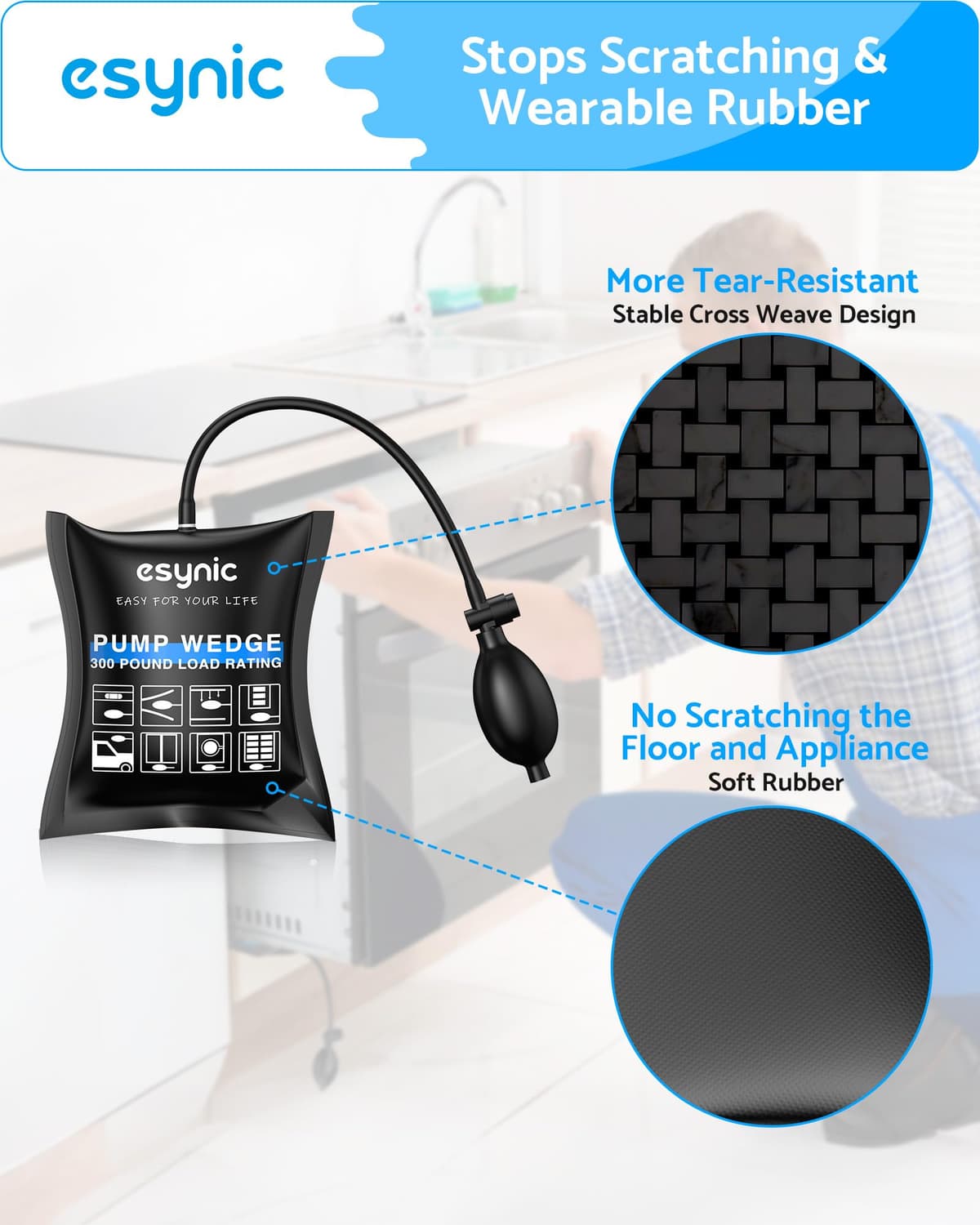 eSynic Air Wedge Pump Up Bag Inflatable Pump Bag Durable TPU Air Bags for Lifting Door 15 * 16.5cm/5.9 * 6.5 Inch Size Air Wedge Door Pump Up Bags Load-bearing 441 Pounds/200KG with Plastic Wedges — view 2