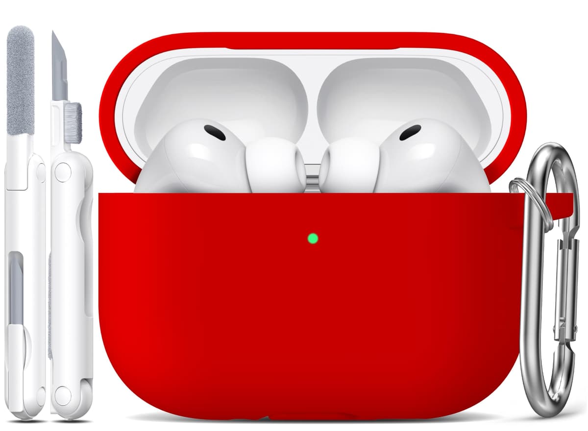 R-fun Funda para AirPods 4 con Kit de Limpieza, Case de Silicona Suave con Llavero, Funda Protectora Completa para Hombres y Mujeres, Compatible con Apple Latest Airpods 4th, Rojo — view 52