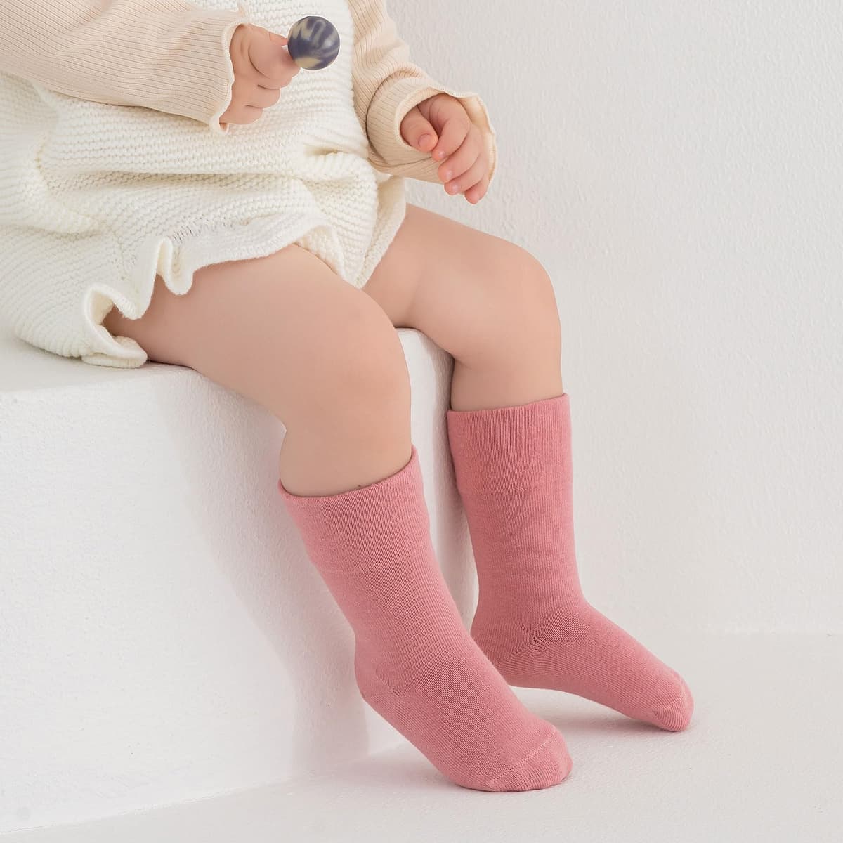 Bebés Calcetines de Algodón 6 Pares Colores sólidos Calcetines elásticos y suaves Niños Niñas — view 2
