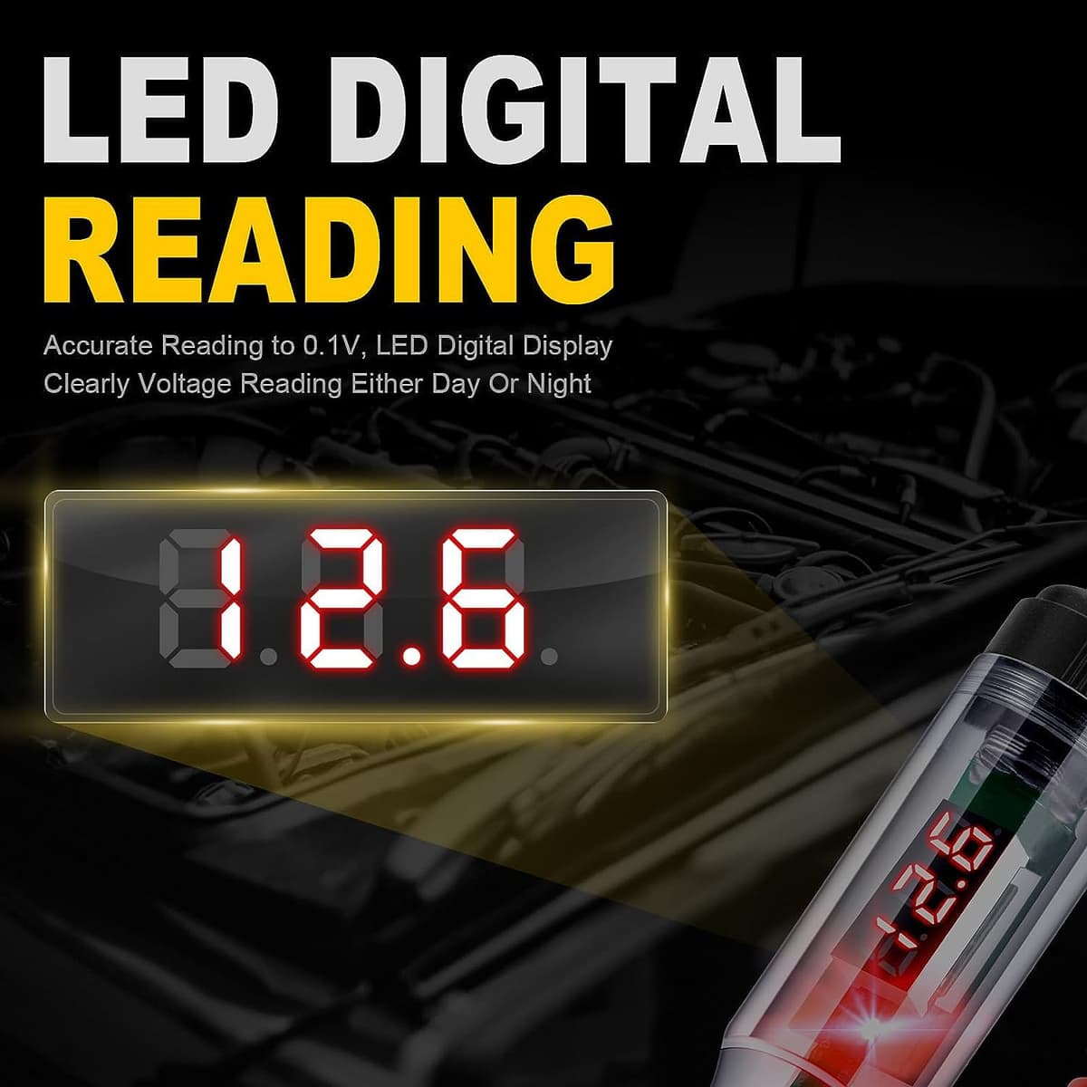 Greluma 1 Piece 3-48V Automotive Circuit Tester with Voltmeter,Heavy Duty LED Backlight Display Test Light,Two-Way DC Voltage Tester — view 3