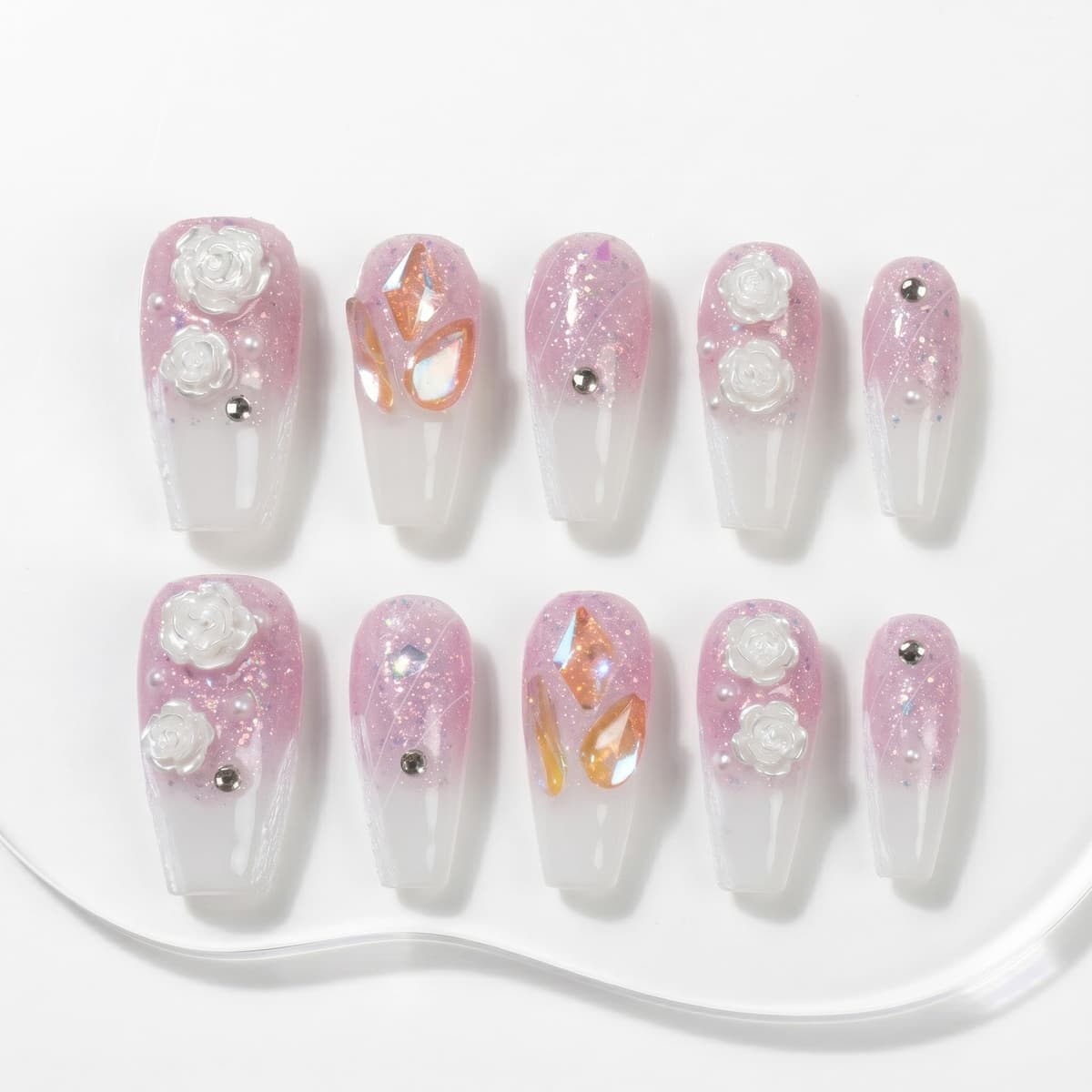 Sun&Beam Nails Handmade Press On Nails Medium Almond Light Pink Pearl Shell Glossy 10 Pieces Reusable for Everyday Wear and Special Occasions (#010 M) — view 106