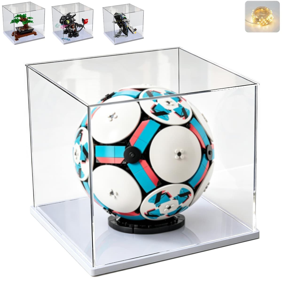 Vitrina Expositora para Colecciones Lego 43019 Balón Fútbol 10375 Desdentao 10281 Bonsái 75433 21590 75403 Caja Expositora Metacrilato Transparente 3mm Vitrina Acrílica, Interior Blanco 25x25x25cm