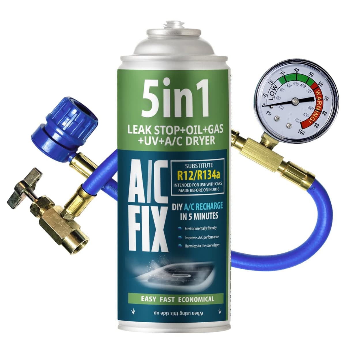 AC FIX 5-in-1 – R134a + R134a XL 470g Refrigerant for Car Air Conditioning with Oil, Sealant, UV Dye, Desiccant – Quick Application – Protects the Compressor — view 5