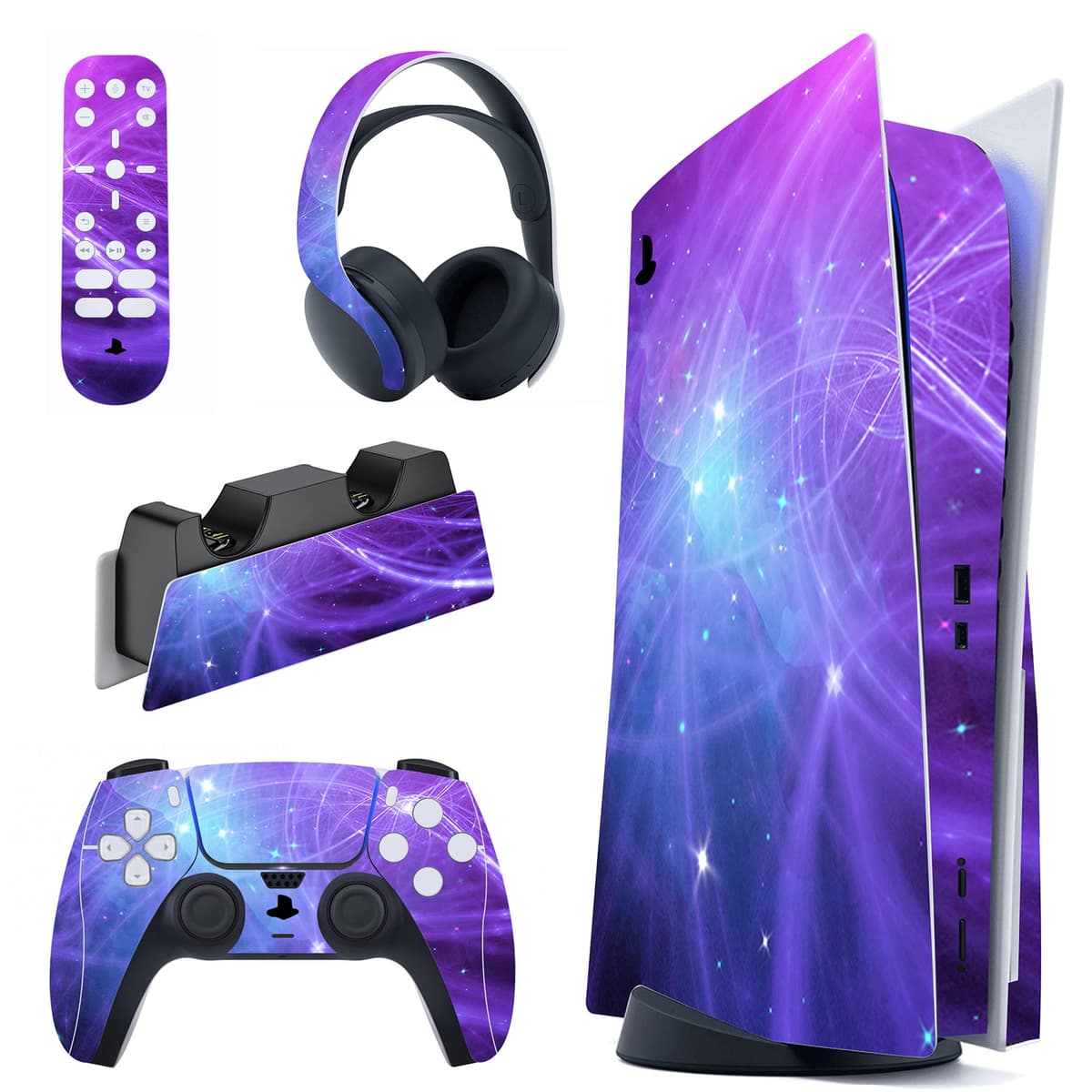 PlayVital Calcomanía Vinilo para ps5 Edición Disc - Pegatina Completa para Consola, Control, Base de Recarga, Control Remoto y Audífonos, Cubierta Protectora Adhesiva(Efecto de Mármol Dorado Rosa) — view 41