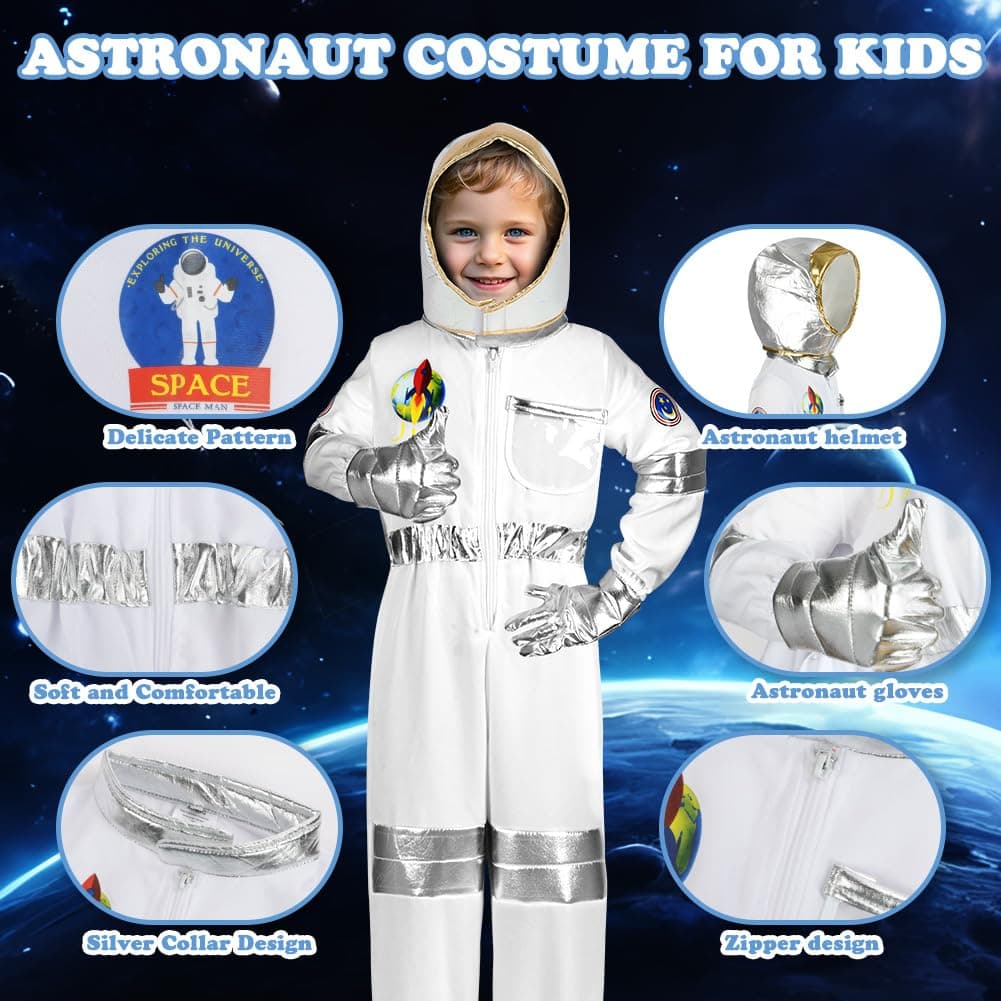 Aomig Disfraz Astronauta Niño, Disfraz de Astronauta Niño con Casco Astronauta, Traje Astronauta Niño, Regalo para Niño 4-8 Años para Fiesta Carnaval Halloween Cosplay — view 2