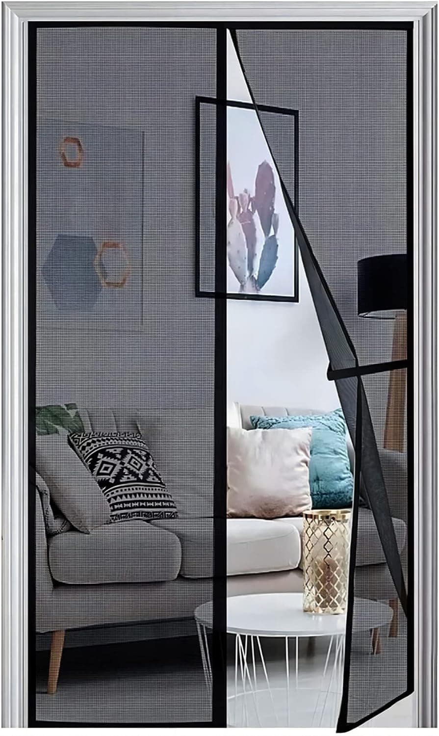 Panngu Mosquitera Puerta Magnetica 130x210cm, Cortina Mosquitera Puerta Exterior Actualización en 2024, Cortinas Mosquiteras para Puertas con Imanes Puerta del Balcón, Puerta Patio - Negro