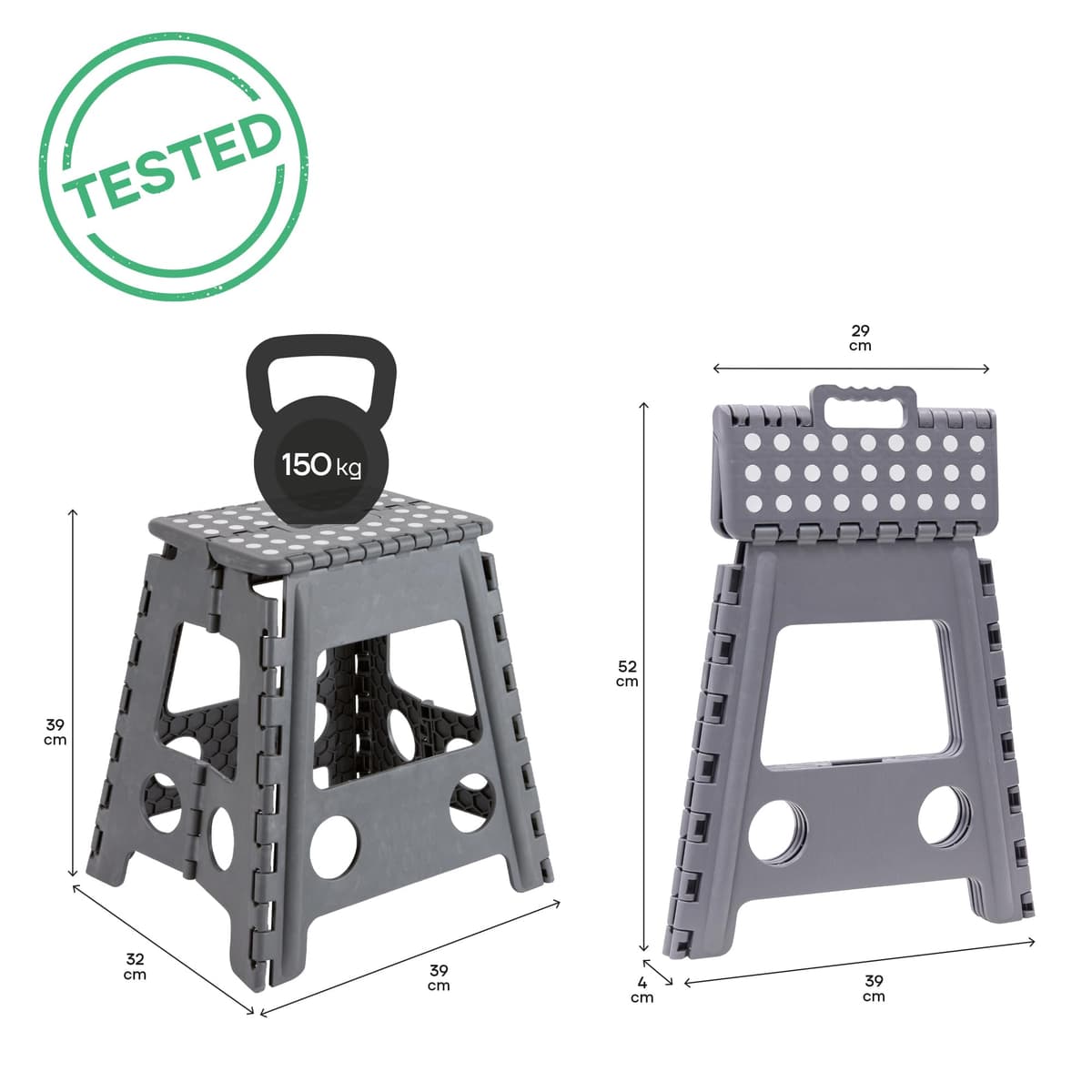ARREGUI TB-022-G Taburete Plegable Cocina o Baño | Escalera Plegable Pequeña | Taburete Infantil | Banqueta Baño | Escalón Plegable para Adultos y Niños (hasta 150Kg) | 22 cm de Altura | Gris — view 9