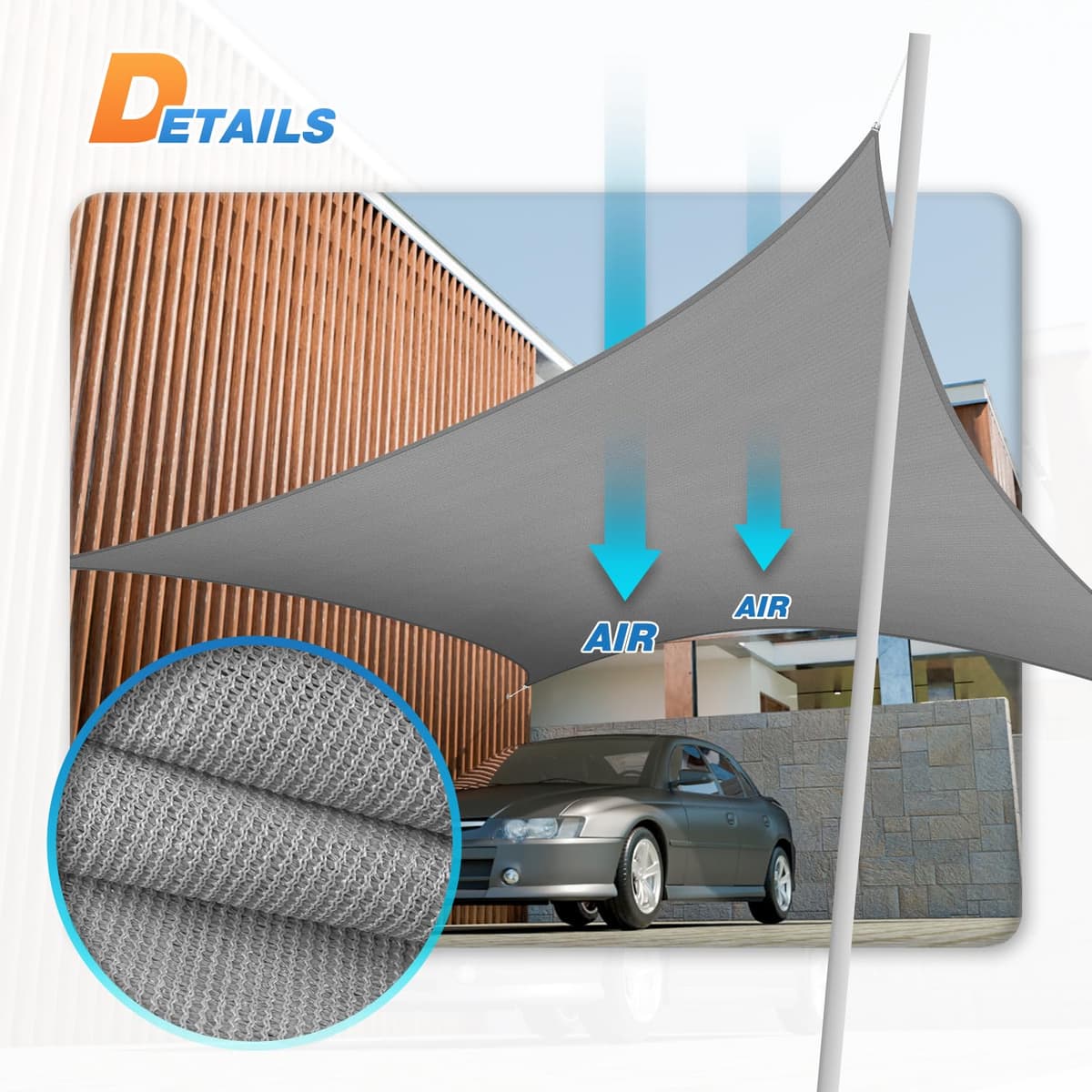 TANG 10' x 12' Sun Shade Sail Rectangle Outdoor Canopy UV Block Sunshades for Patio, Square Shade Cloth for Backyard Porch Deck Garden Pergola Cover, Gray — view 5