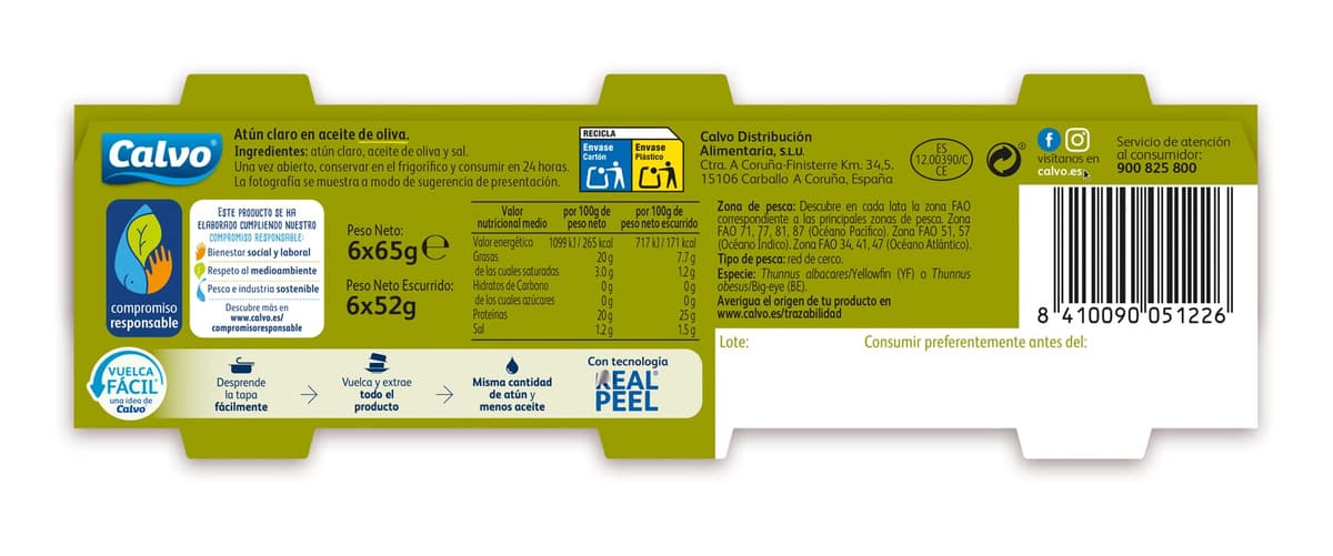 Calvo Atún Claro en Aceite de Oliva Pack6 x 65g — view 2