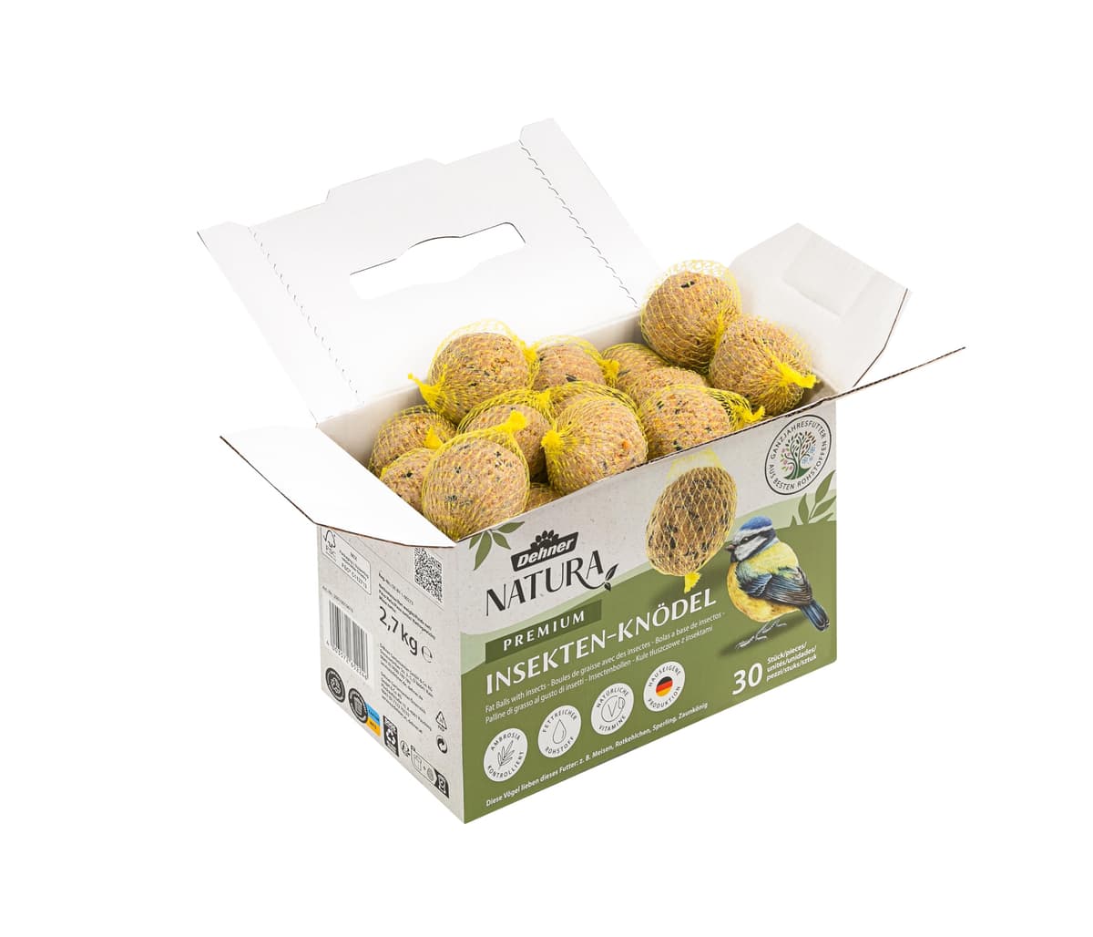 Dehner Natura Premium - Bola de Masa para carbonero con Red, Bolas de Insectos, alimento para Aves Silvestres Durante Todo el año, Rico en proteínas, Alto en energía, 30 Unidades de 90 g (2,7 kg), — view 2