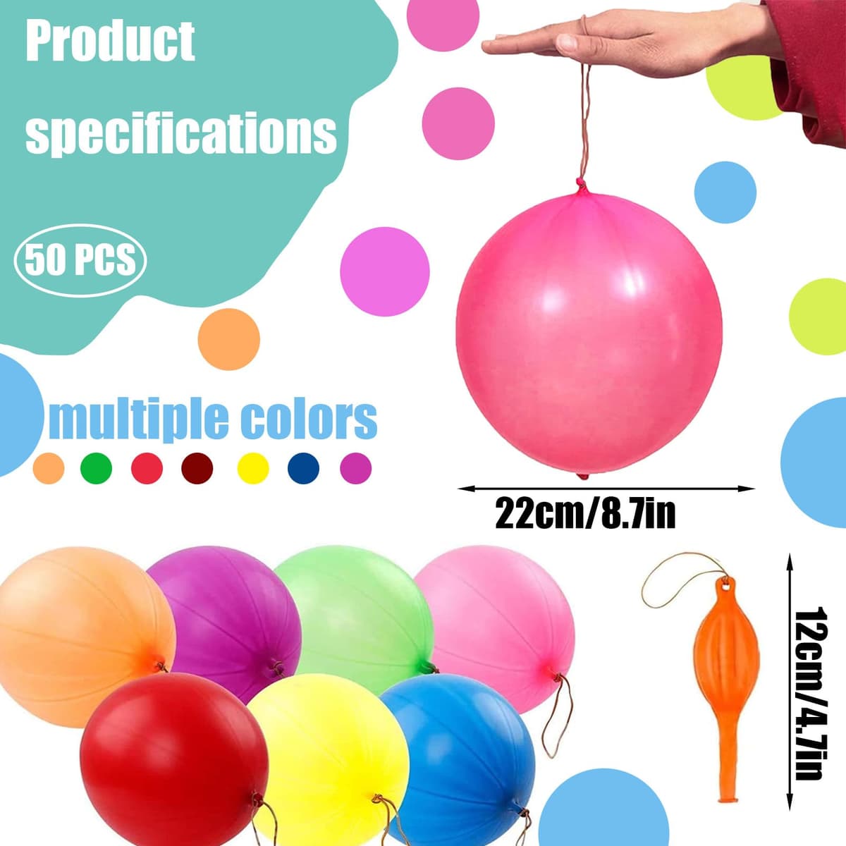 50PCS Punch Balloons for Party Bags - Giant Balloons for Kids, Punch Balloons Indoor/Outdoor Games, 7 Colours (Orange/Blue/Pink/Green/Red/Purple/Yellow), High Quality & Reusable — view 2