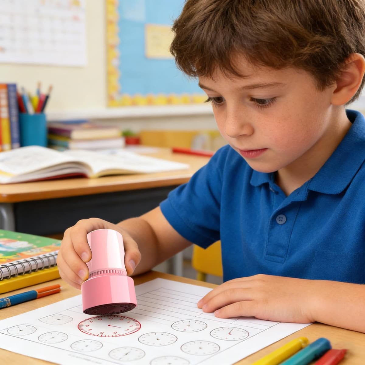 Generisch Sello de reloj, juguete portátil, divertido y educativo para aprender la hora, relojes sello educativo - para niños, juguetes educativos portátiles para el hogar, pintura artística — view 2
