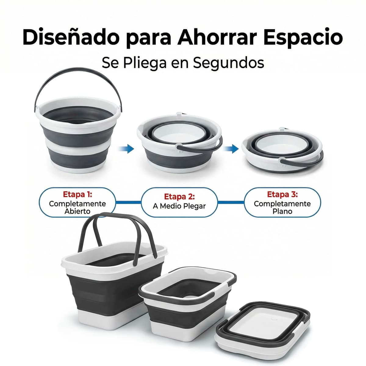 Cubo Plegable de Silicona 15 litros, Redondo, con Asas, Compacto y Portátil, Ahorra Espacio para Limpieza, Coche, Maletero, Camping, Jardín y Colada (15 litros Redondo) — view 3