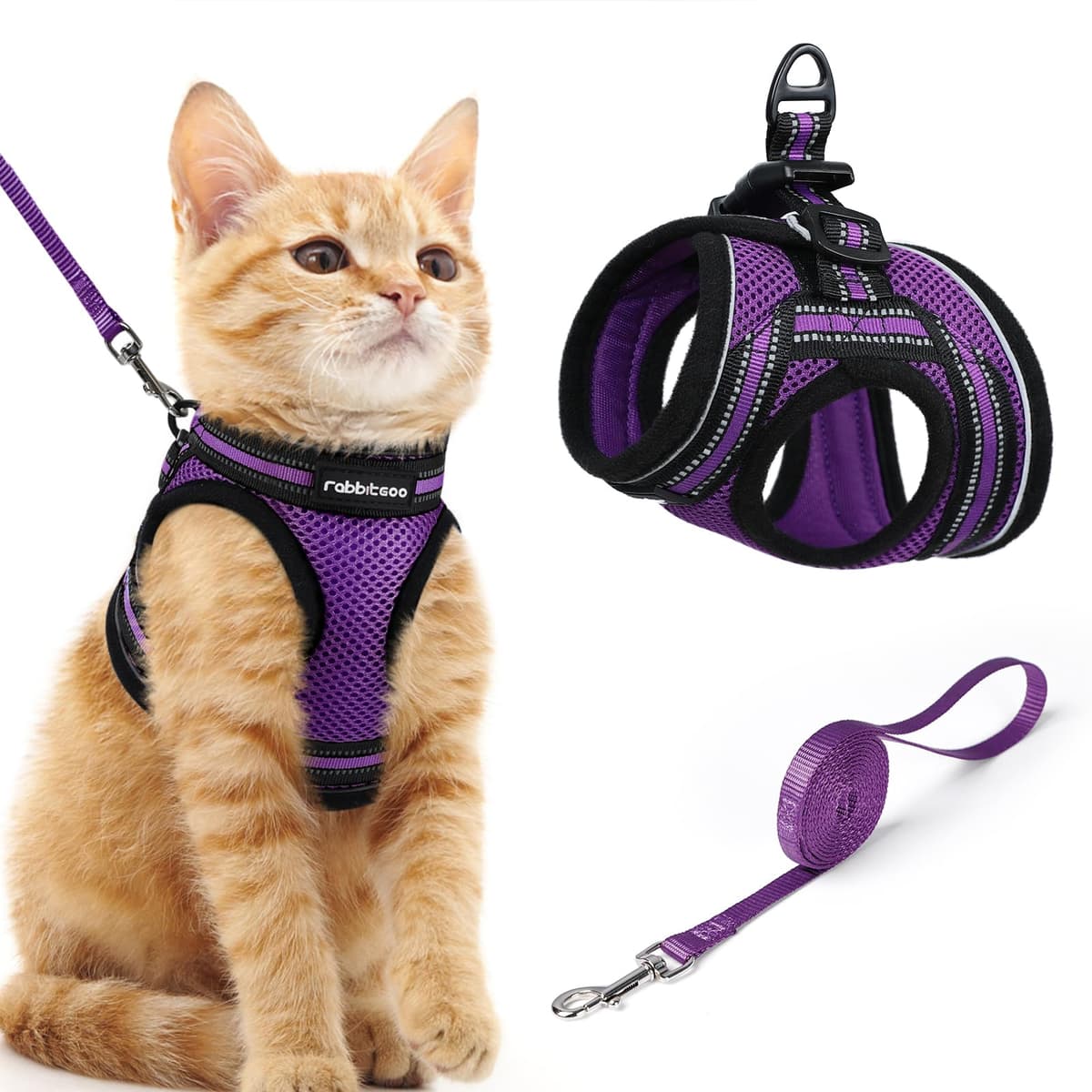 rabbitgoo Cat Harness and Leash Set for Walking Escape Proof, Adjustable Soft Kittens Vest with Reflective Strip for Cats, Comfortable Outdoor Vest, Black, Small — view 15