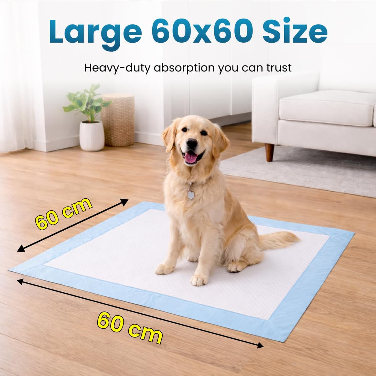 100 x DryEase Large Puppy Pads 60x60cm Disposable Puppy Training Pads | Highly Absorbent Leak-Proof Dog Training Pads | Premium Quality Quick-Dry Dog Pads (60x60cm - 100 Count). — view 2