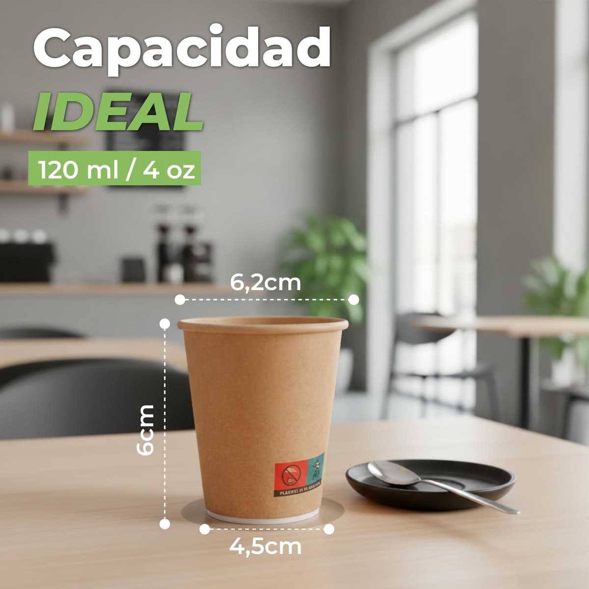 Vasos Cafe de 120 ml – 100 Unidades y 100 Paletinas Cafe Desechables de Madera con Funda, Vasos Desechables para Espresso, Degustaciones y Oficina – Vasos Carton Kraft – Pack Completo — view 3