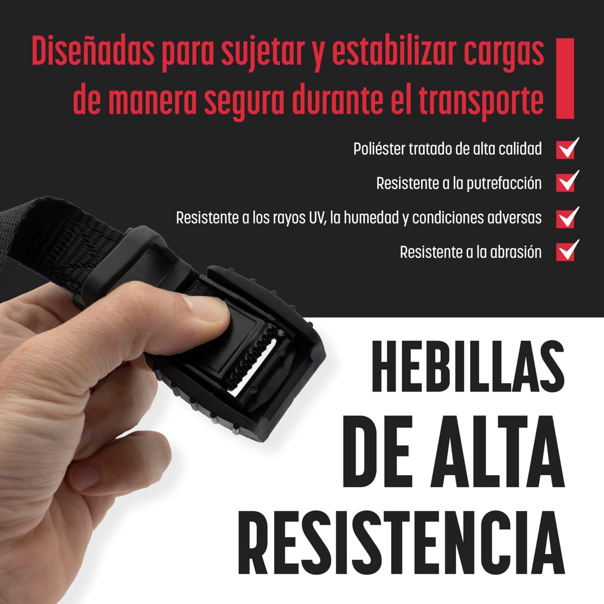 MAGMA Pack 2 Cinchas de Amarre de 3m | Correas para Baca Coche y Portabicicletas. Surf, Bici, Kayak, Moto | Hebilla -Trinquete con Protección de Goma para no rayar | Carga Segura - SWL: 250kgf Negro — view 4