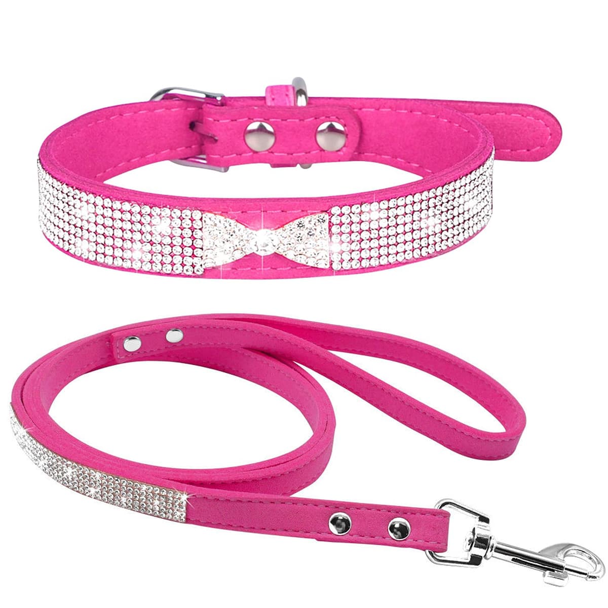 Cute Dazzling Sparkling Elegant Fancy Soft Suede Leather Bling Rhinestone Crystal Jeweled Pet Cat Dog Puppy Collar Dog Leash Combo Set (S, Black-2) — view 31