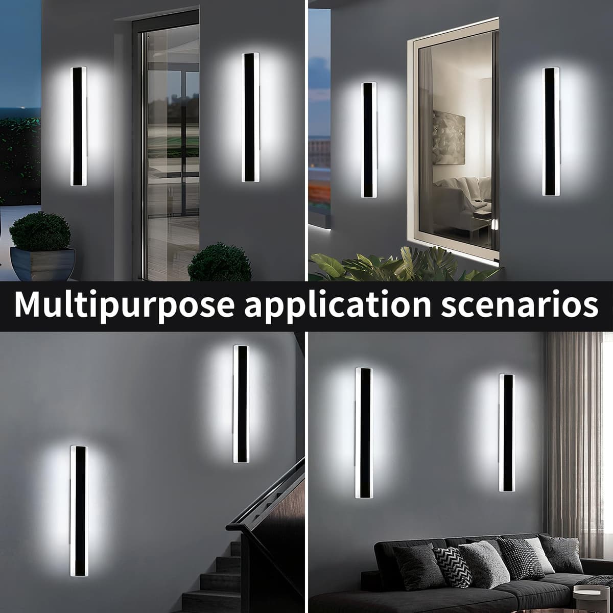 Mikeru 60cm Long Wall Light, 2 Pack Black Minimalist Porch Wall Light, 6500k Cool White Led Acrylic Wall Mounted Luminaire, IP65 Waterproof Outside Wall Sconce for Garage, Patio, Villa — view 5