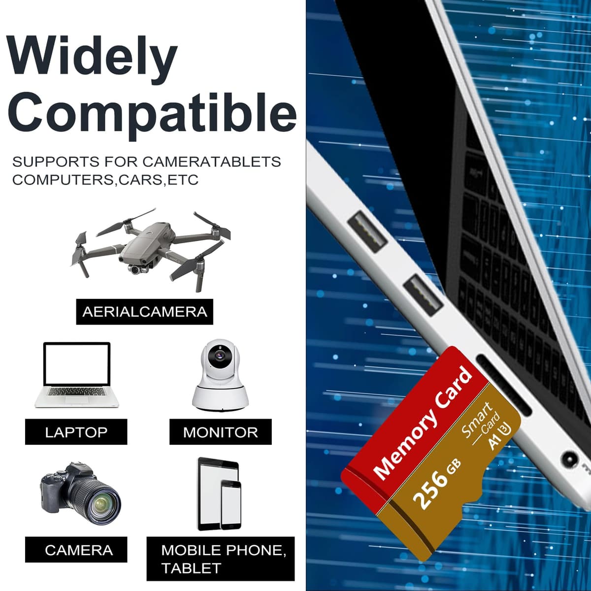 2 Pack Tarjeta De Memoria 256GB,Tarjeta De Memoria De Alta Velocidad con Adaptador SD, Tarjeta TF para Smartphone, Tablet y Camara — view 3