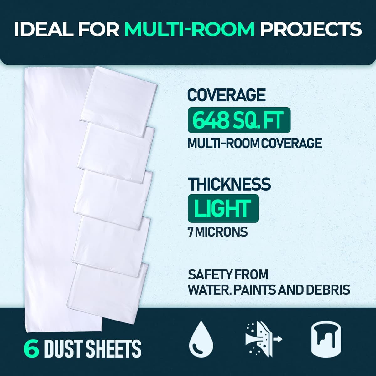 CS 6 Pack Plastic Dust Sheets for Decorating 3.6 x 2.7m (12x9 ft), Extra Large Dust Sheets for Painting, Clear Plastic Sheet Polythene Sheeting Painting Tools, Decorating Tools, Home Improvement — view 2