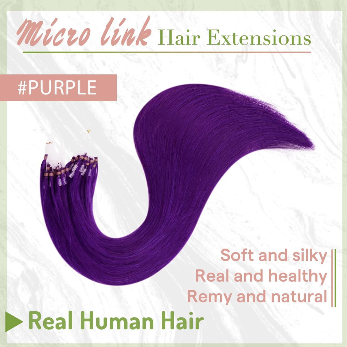 RUNATURE Micro Beads Hair Extensions Real Hair Purple Remy Micro Ring Hair Extensions Invisible Remy Straight Micro Hair 14 Inch 25g/25strands #Purple — view 3