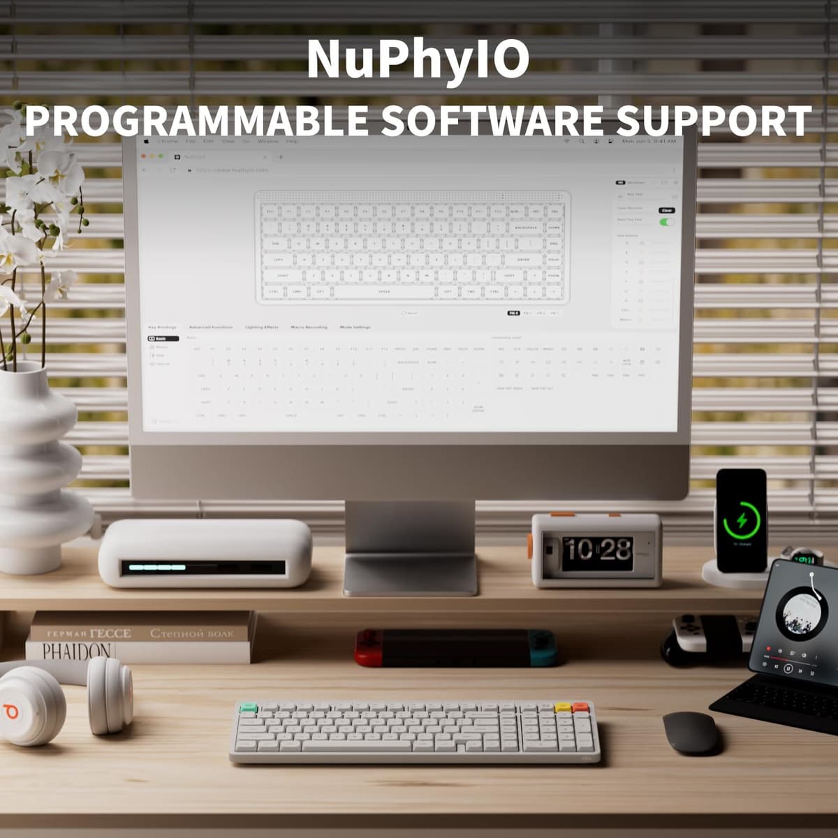 NuPhy Node100 Wireless Mechanical Keyboard, Hot Swappable Custom Low Profile Keyboard, 103 Keys Computer Gaming Keyboards, Supports Touch Gestures, PBT Keycaps, RGB Backlit, Bluetooth/2.4GHz/USB-C — view 2