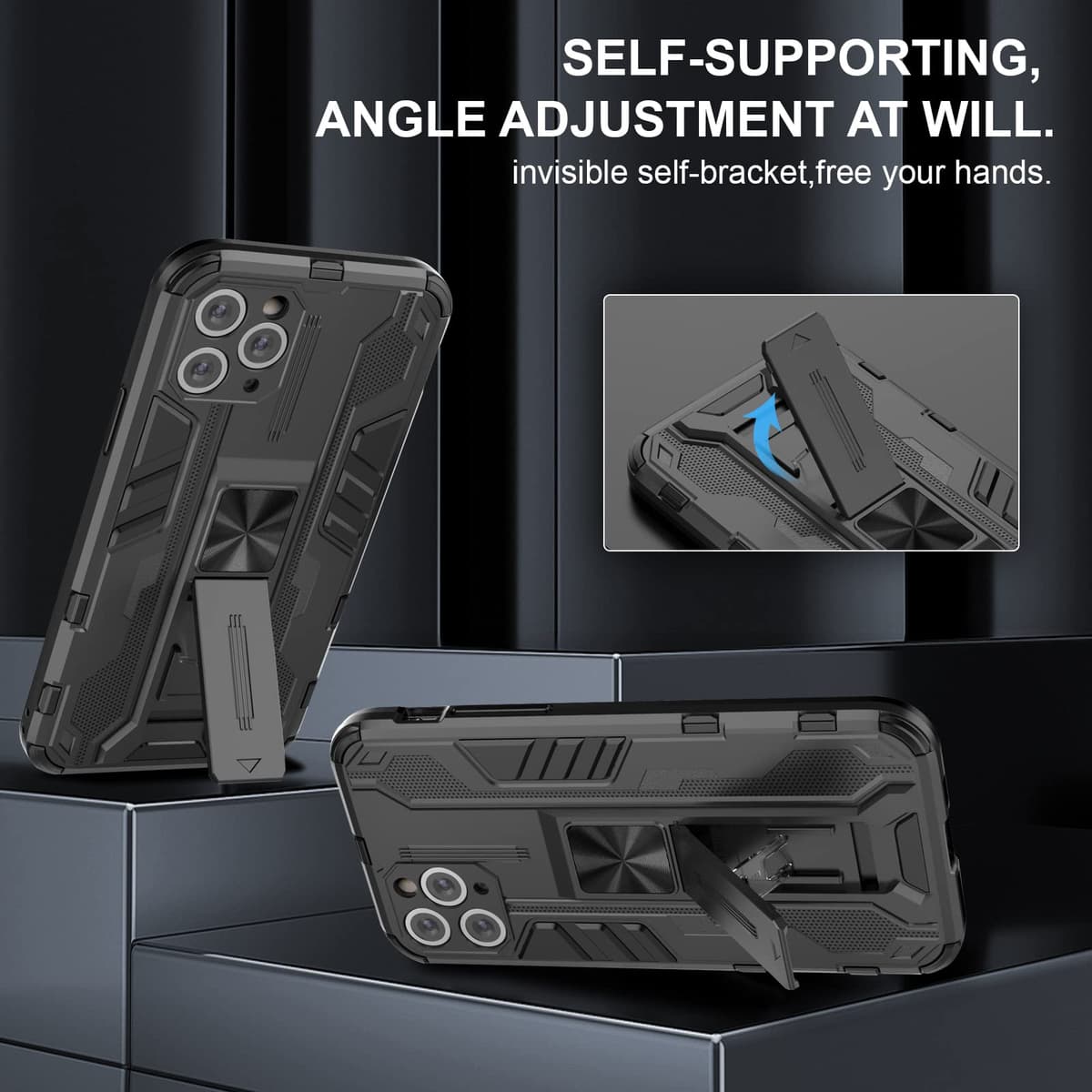 Funda para CMF Phone 2 Pro, Carcasa Antigolpes con Soporte anular metálico, Case Protectora de Grado Militar, Negro — view 367