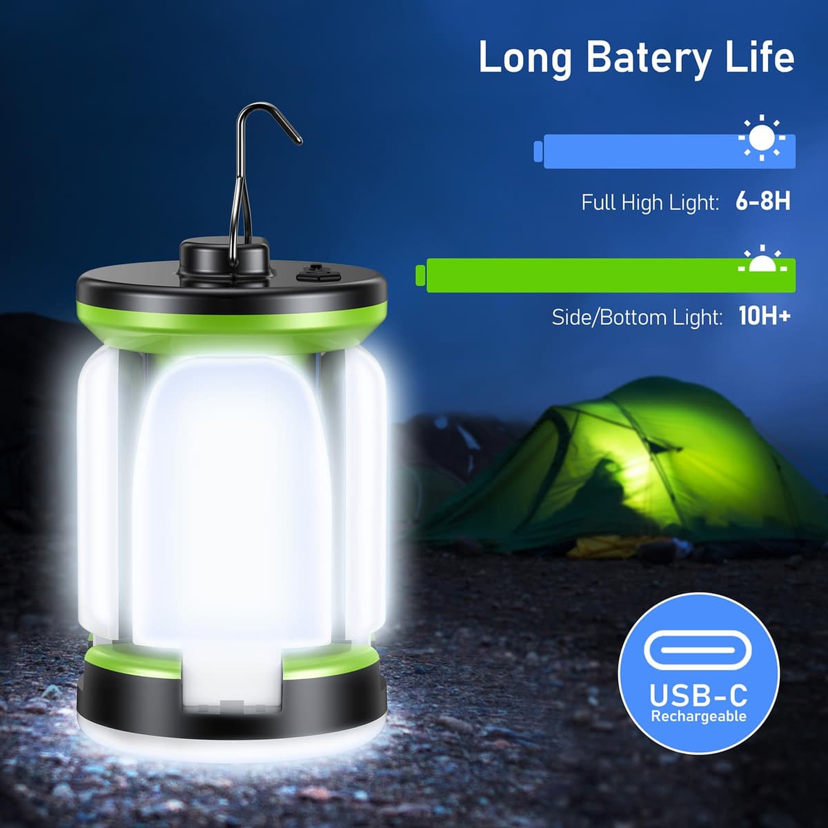 Blukar Lámpara Camping, Linterna de Camping Led Recargable - 7 Modos Lluminación 60 LED Super Brillante Lampara Camping Más de 10 Horas de Duración de La Batería para Camping, Emergencia, Pesca, etc — view 5