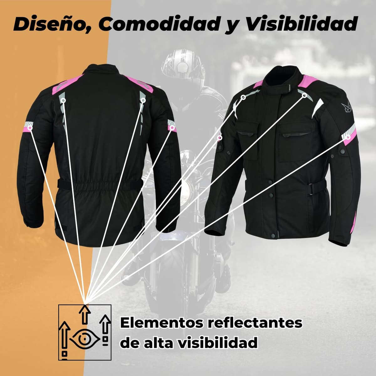 Chaqueta Moto Mujer 4 Estaciones Impermeable con Protecciones CE incluídas y Forro Extraíble — view 4