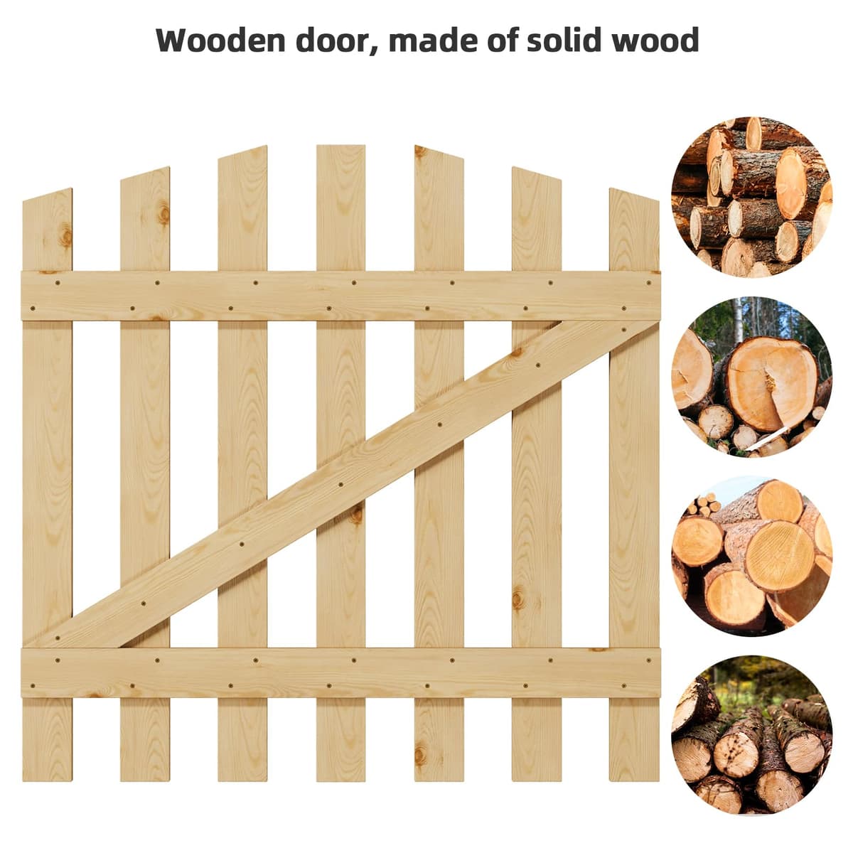 INMOZATA Garden Gate Wooden Pedestrian Gate with Gate Lock and Hinge, 3ft Wide x 3ft High (90cm Wide*90cm High) — view 2