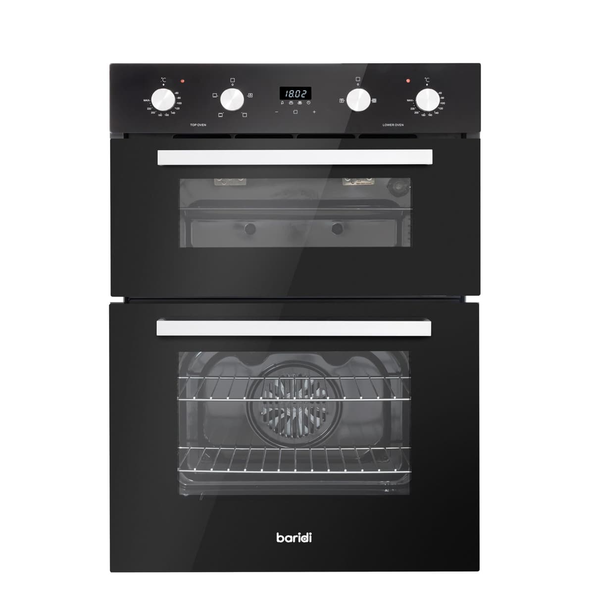 Baridi 72cm Built-Under Double Oven, 74L Capacity, Energy Rating A, 8 Shelf Positions, Black Glass – DH278
